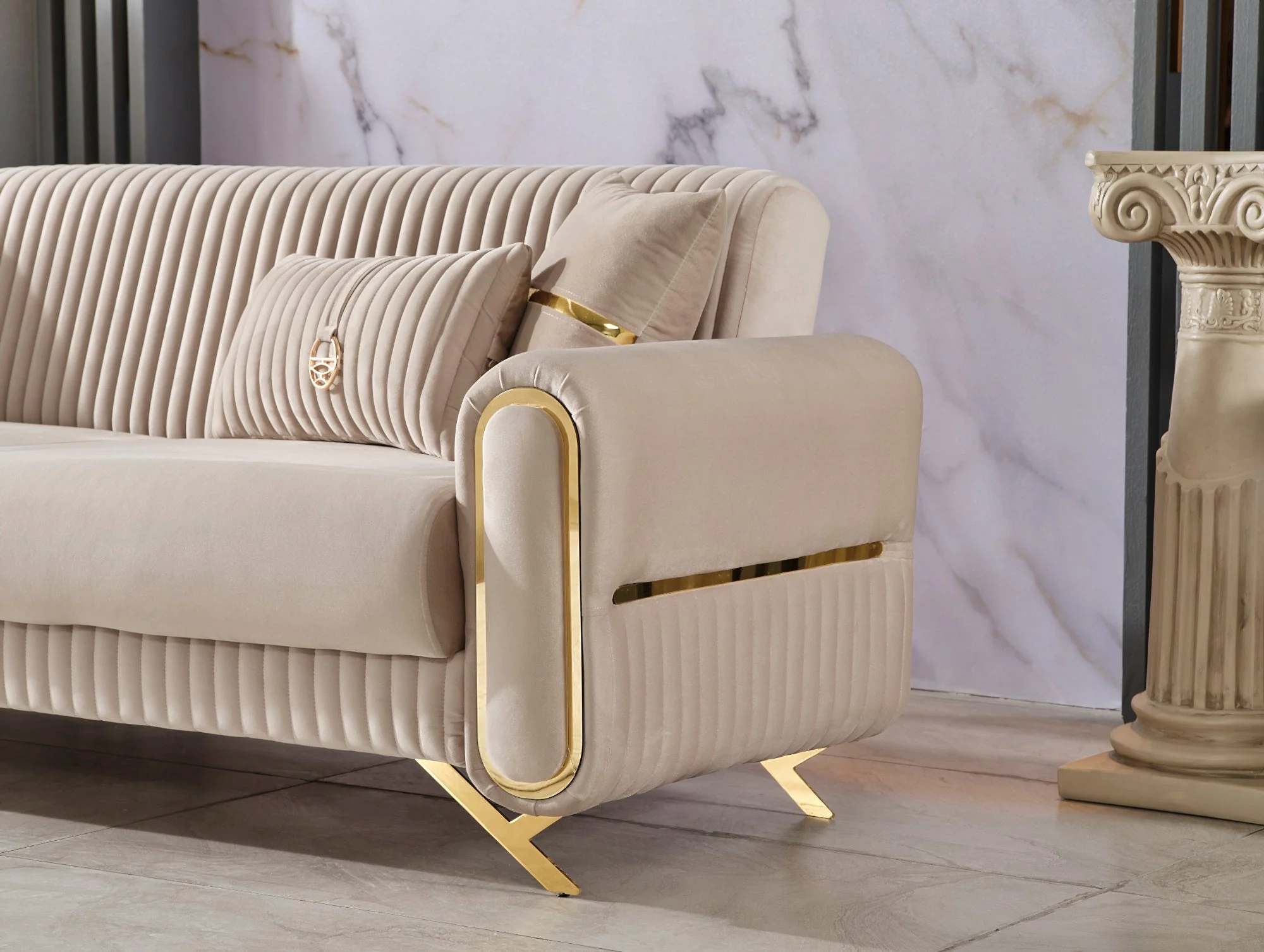 Royal 3-pieces (Sofa & Loveseat & Chair) Livingroom Set Beige - Image 8