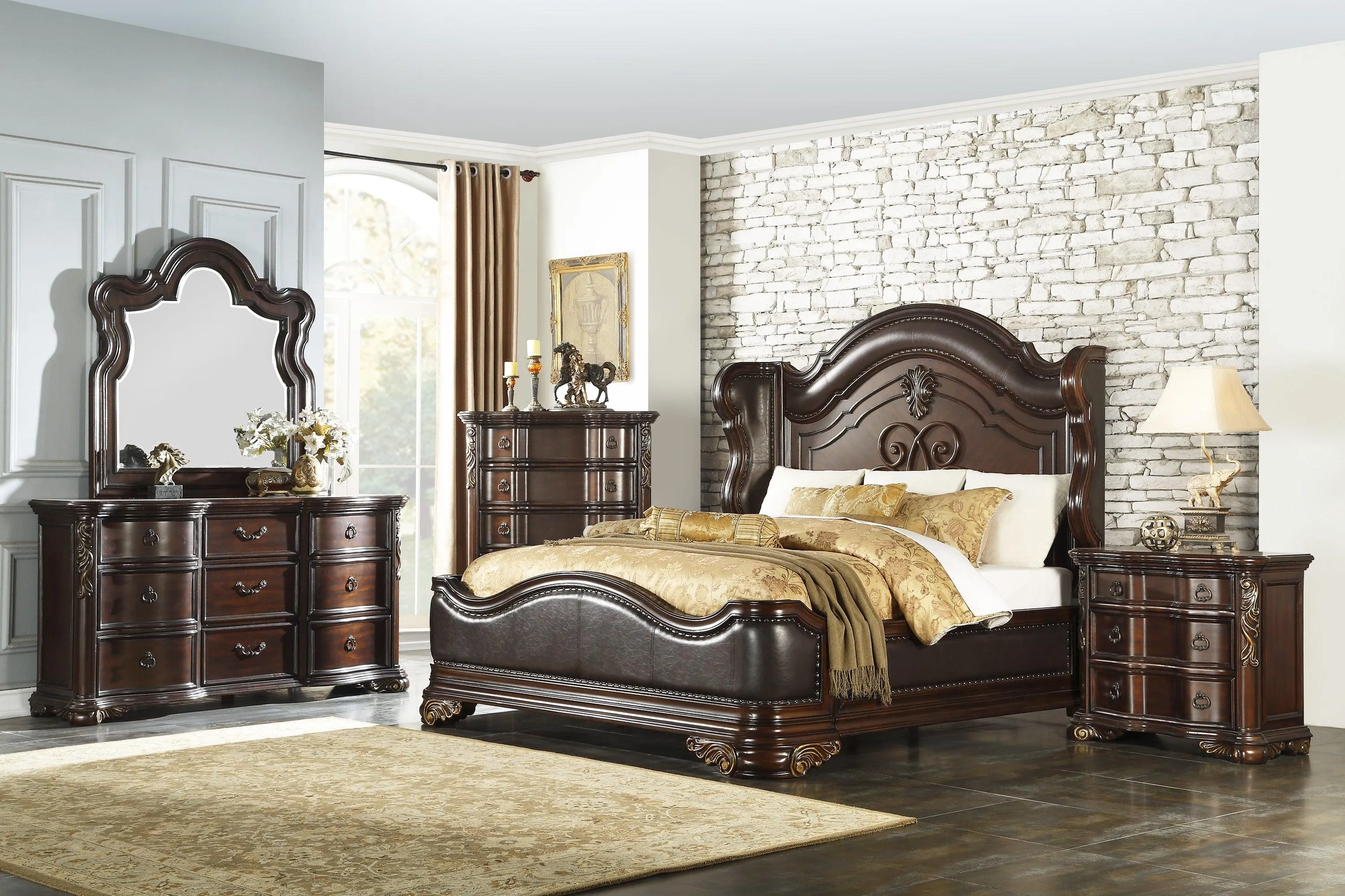 Royal Highlands Rich Cherry King Upholstered Panel Bed - Image 2