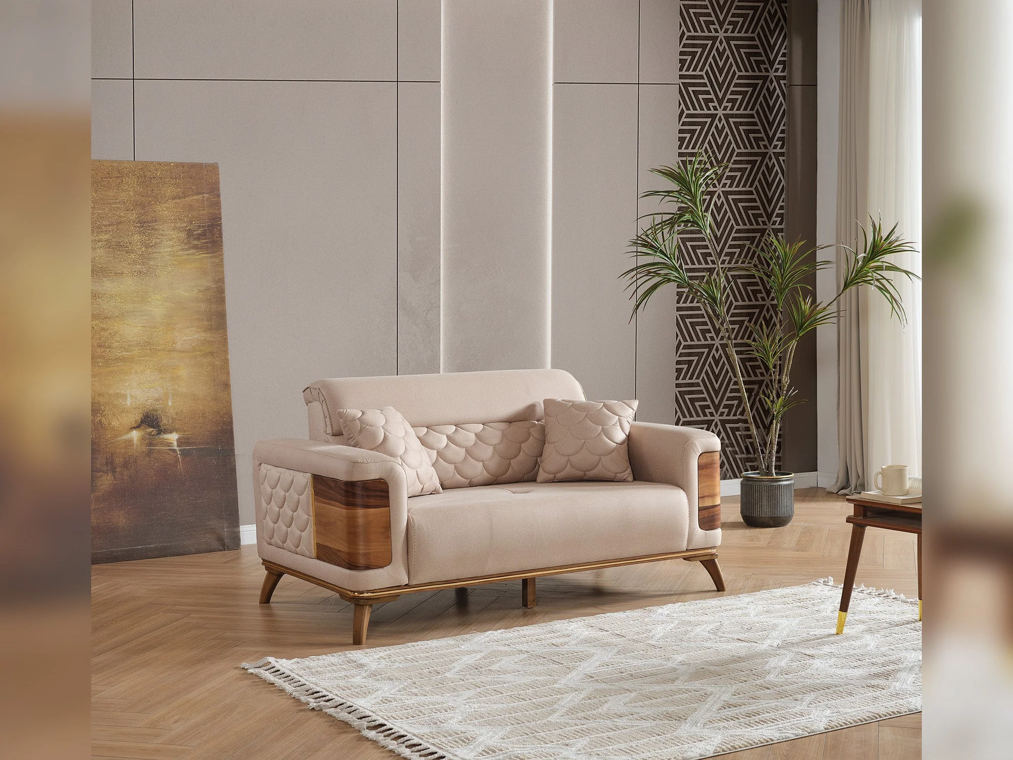 Ruby 3-pieces (Sofa & Loveseat & Chair) Livingroom Set Beige - Image 12