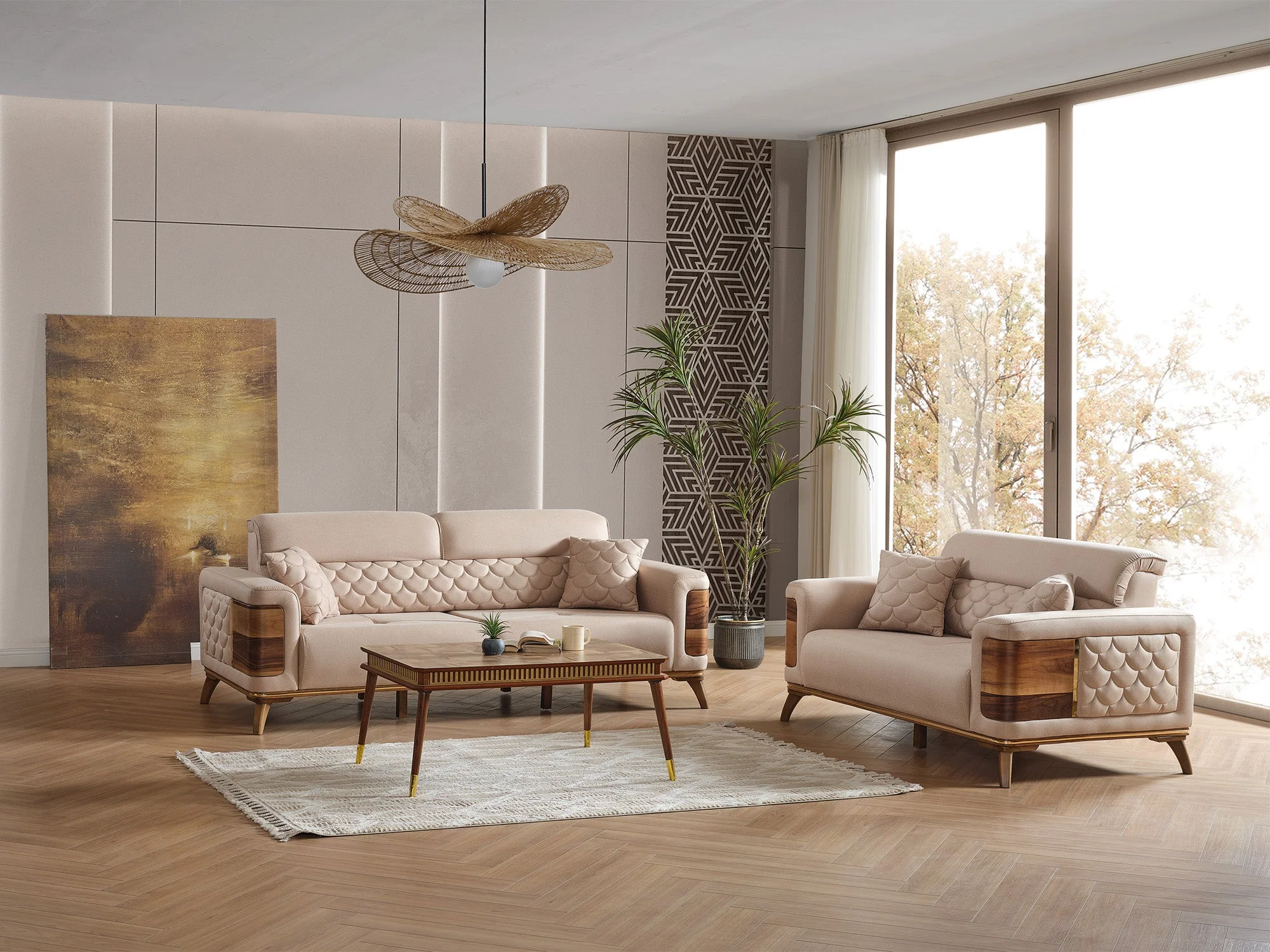 Ruby 3-pieces (Sofa & Loveseat & Chair) Livingroom Set Beige - Image 2