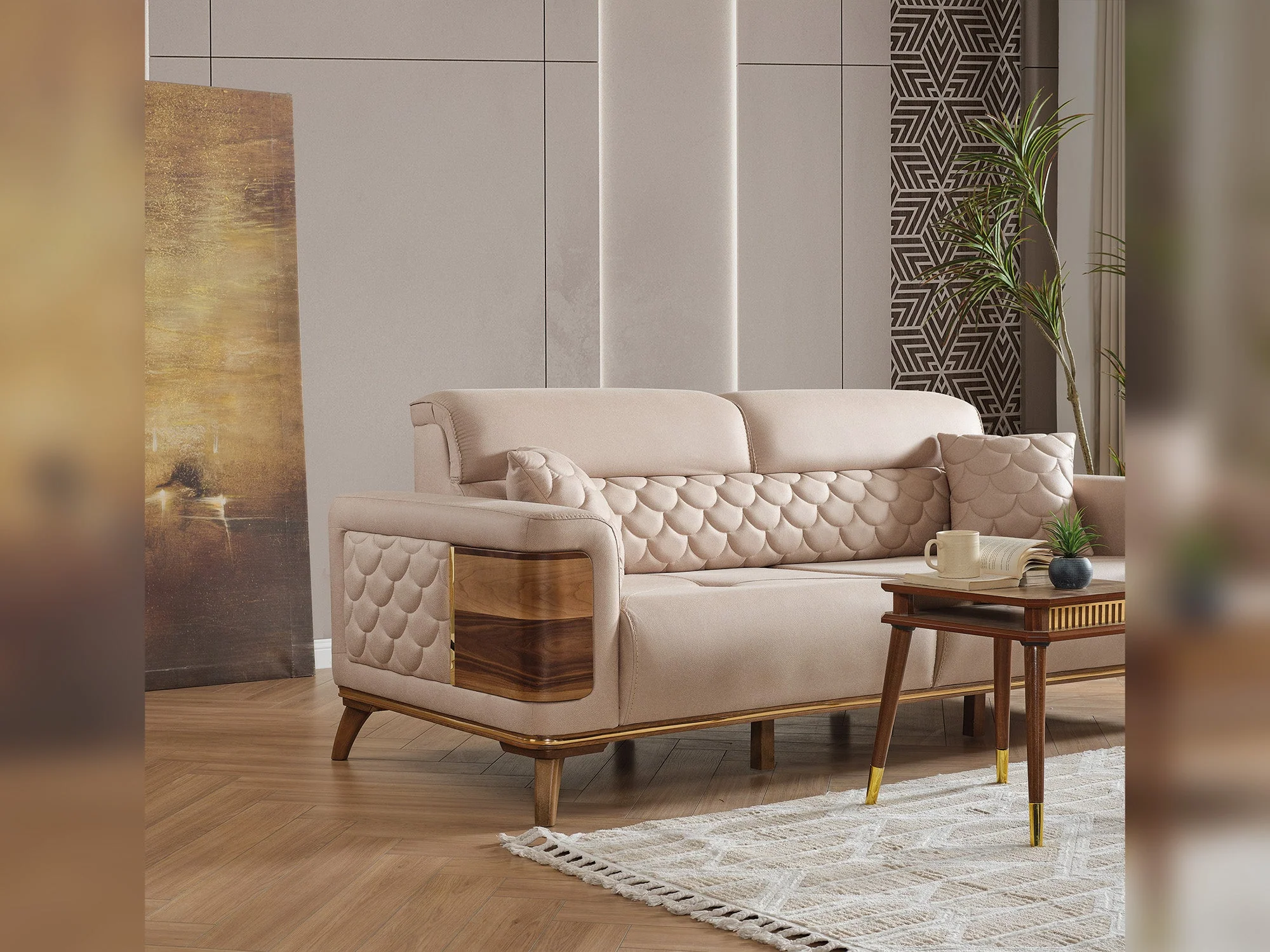 Ruby 3-pieces (Sofa & Loveseat & Chair) Livingroom Set Beige - Image 7