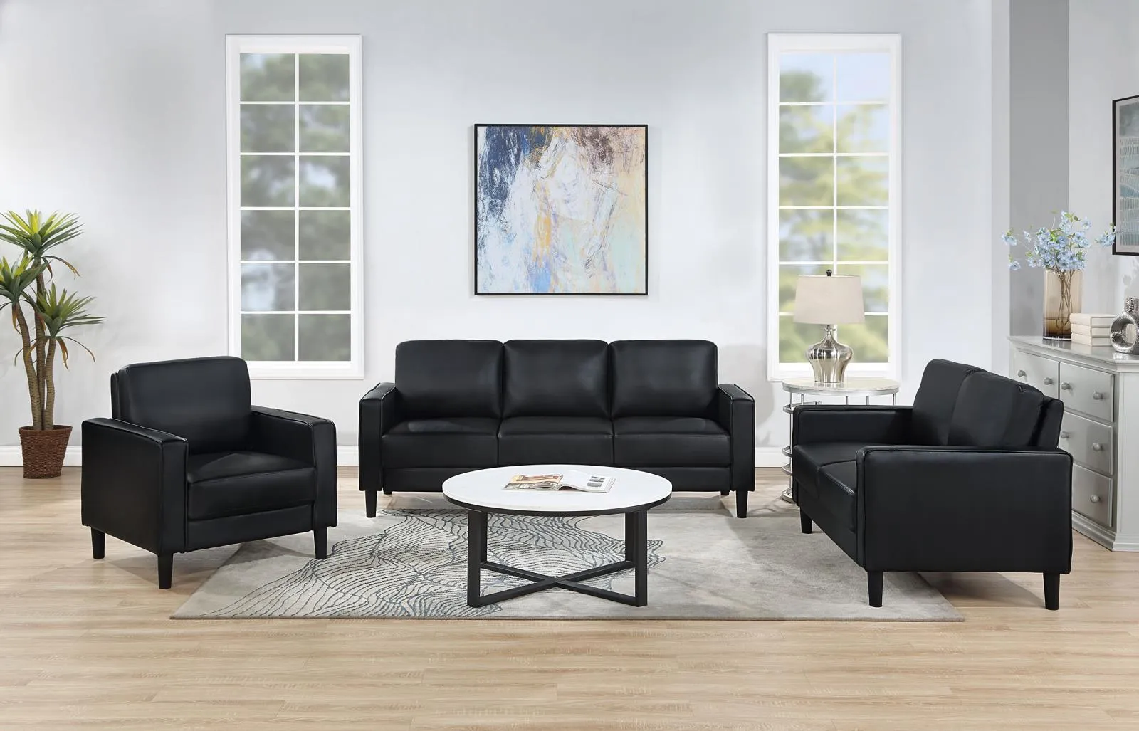 Ruth Black Faux Leather Upholstered Track Arm Accent Chair - Image 10