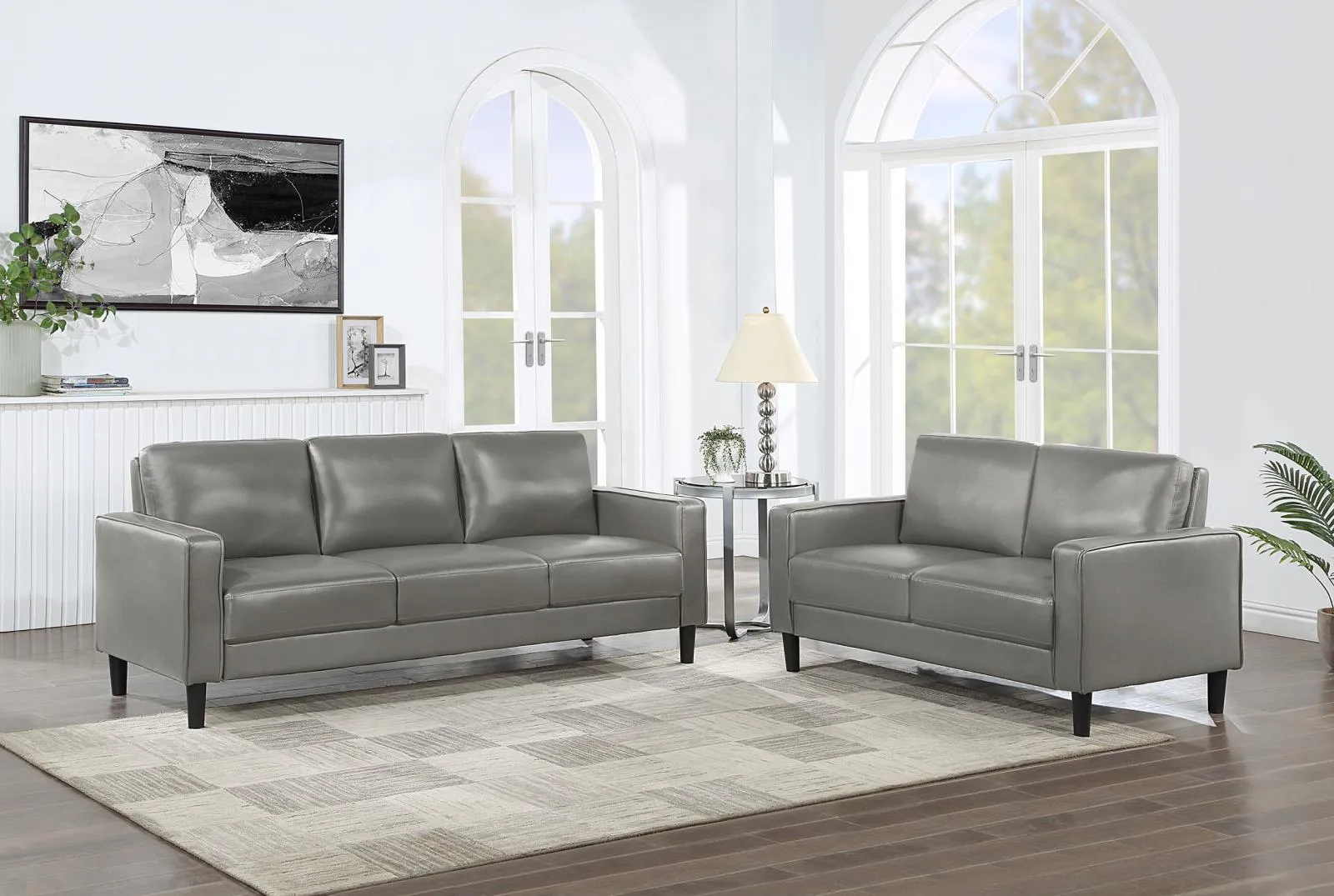 Ruth Gray Upholstered Track Arm Faux Leather Living Room Set - Image 7