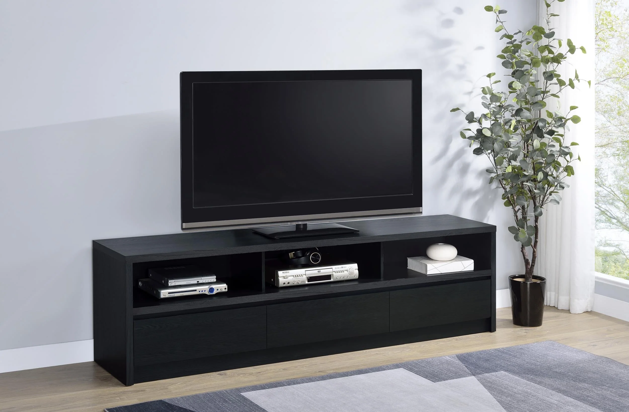 Rutland Black 78-inch 3-Drawer TV Stand Media Console