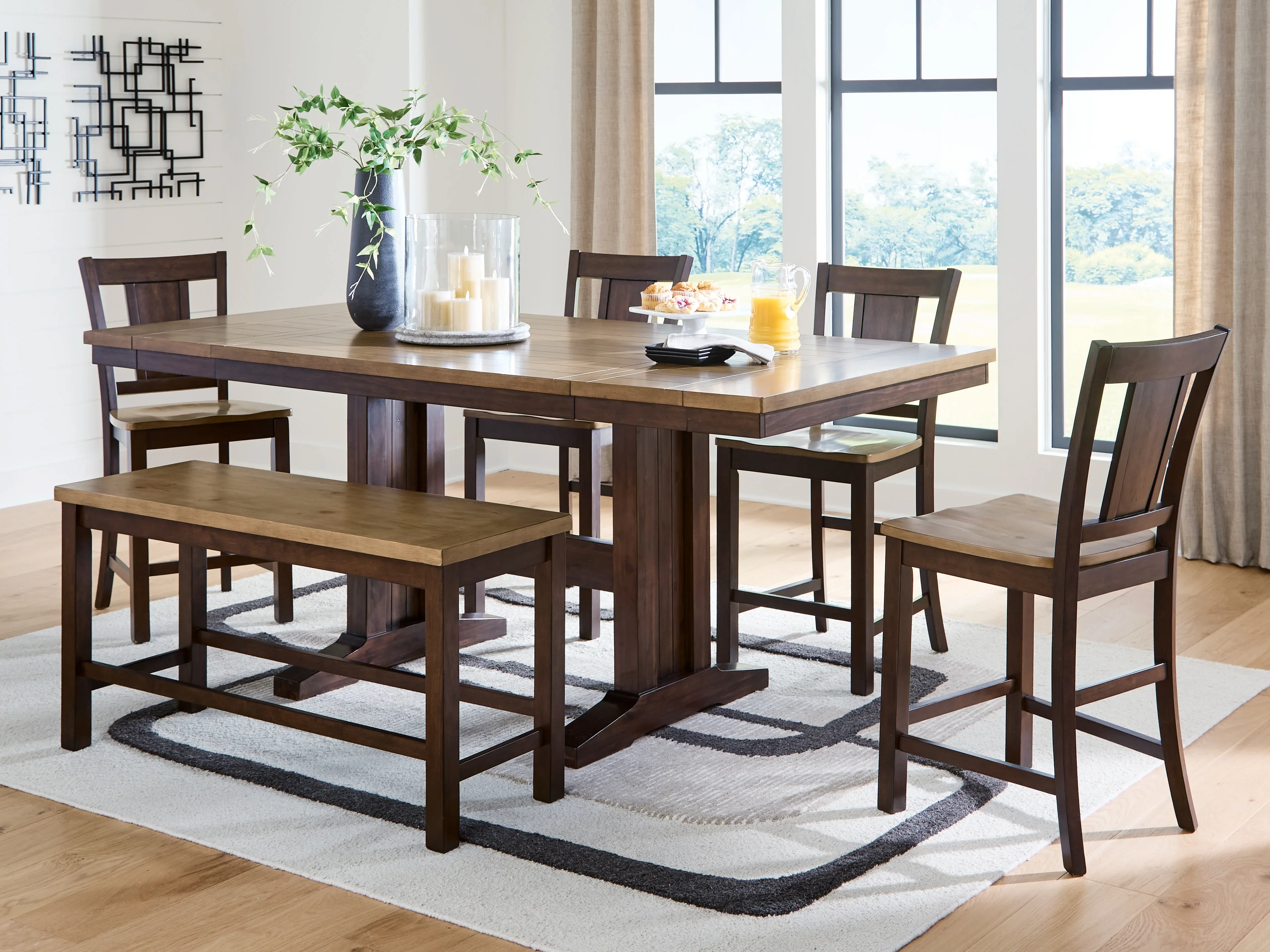 Rylandeen Light Brown/Dark Brown Counter Height Dining Table and 4 Barstools and Bench - Image 2