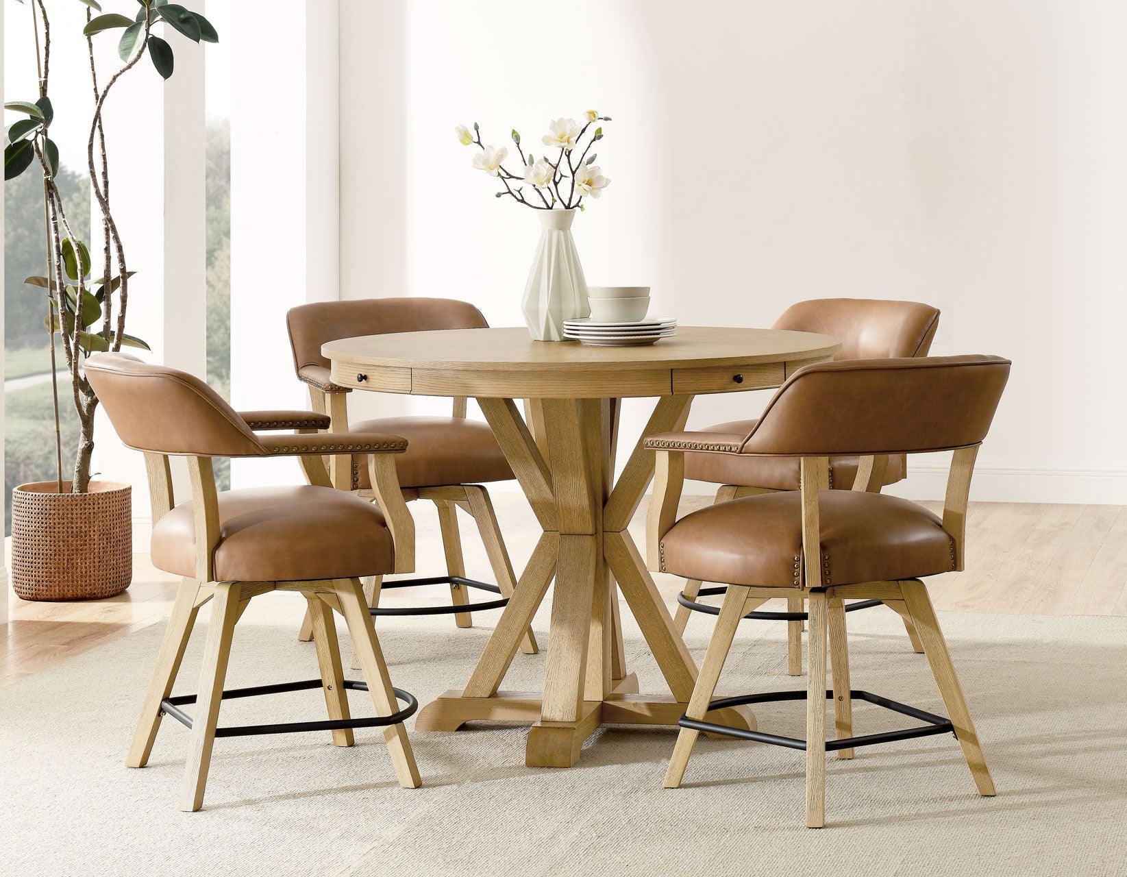 Rylie 48-inch Round Counter Dining Table with 4 Drawers, Natural Finish - Image 9