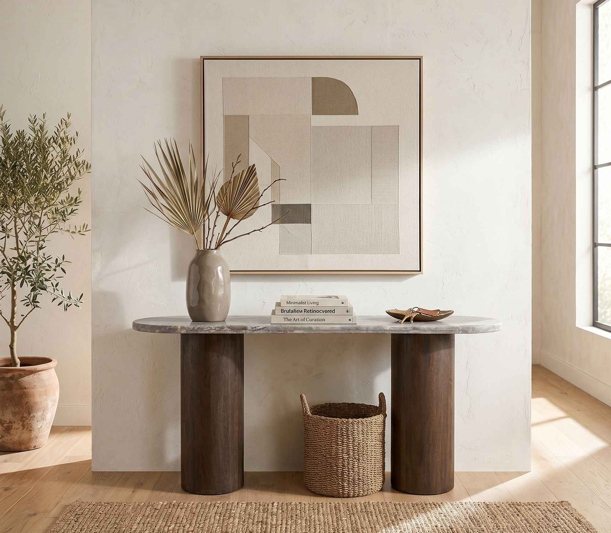 San Juan 55" Console Table in Royal Brown with Gray Travertine