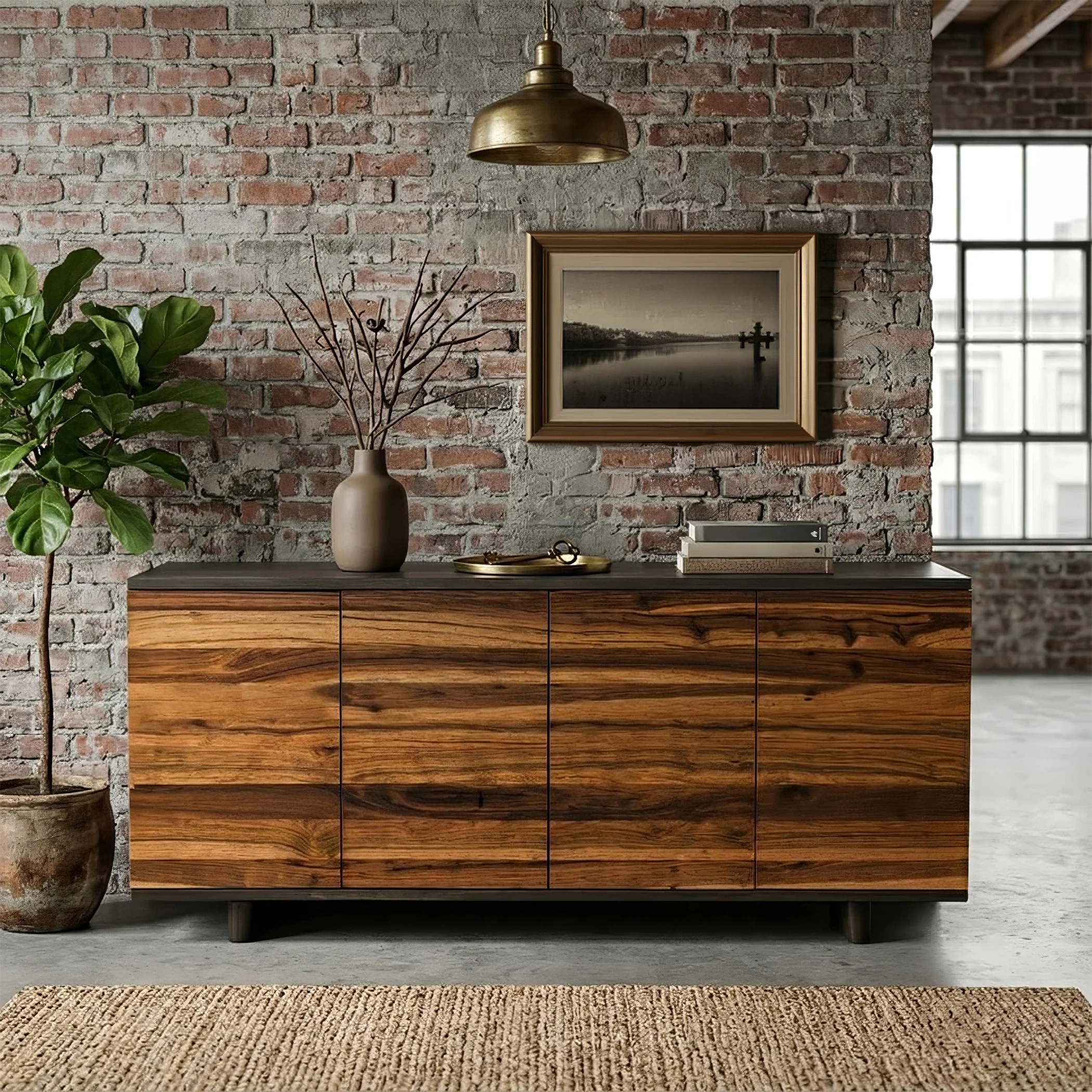 Santa Fe 72" Four Door Sideboard in Natural Saal Wood - Image 9