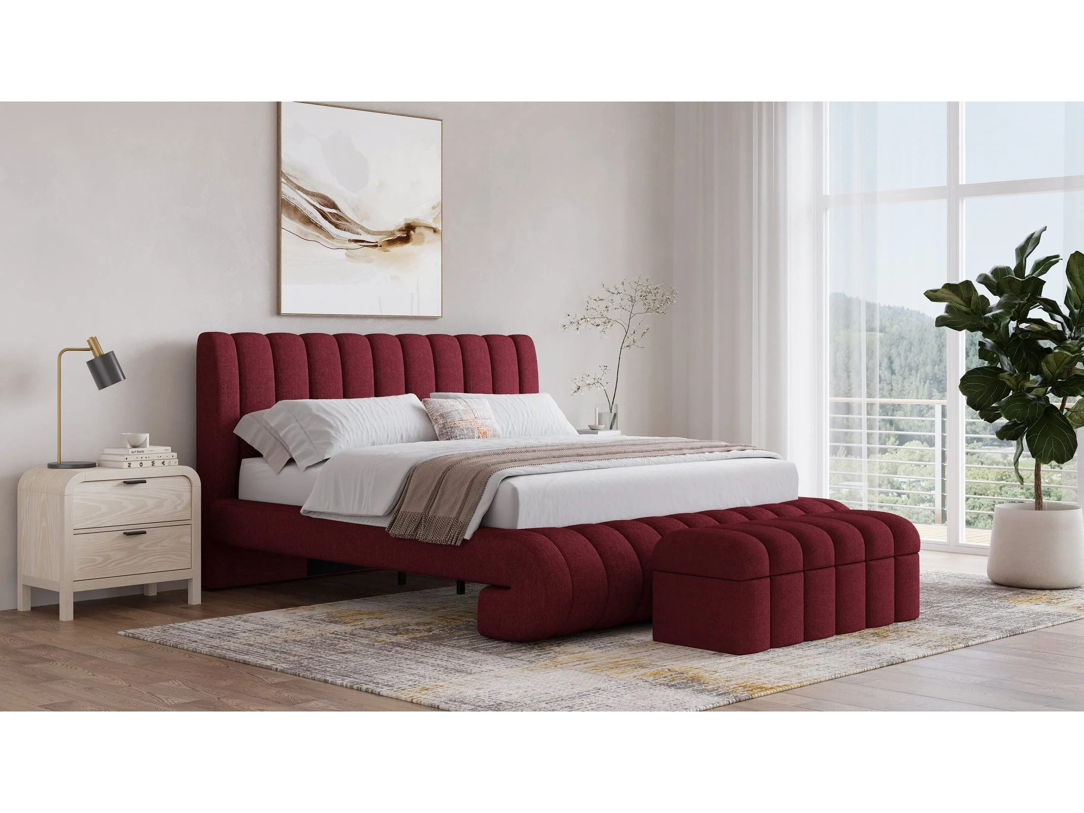 Savage Maximalist Eastern King Upholstered Bed in Ruby Chenille