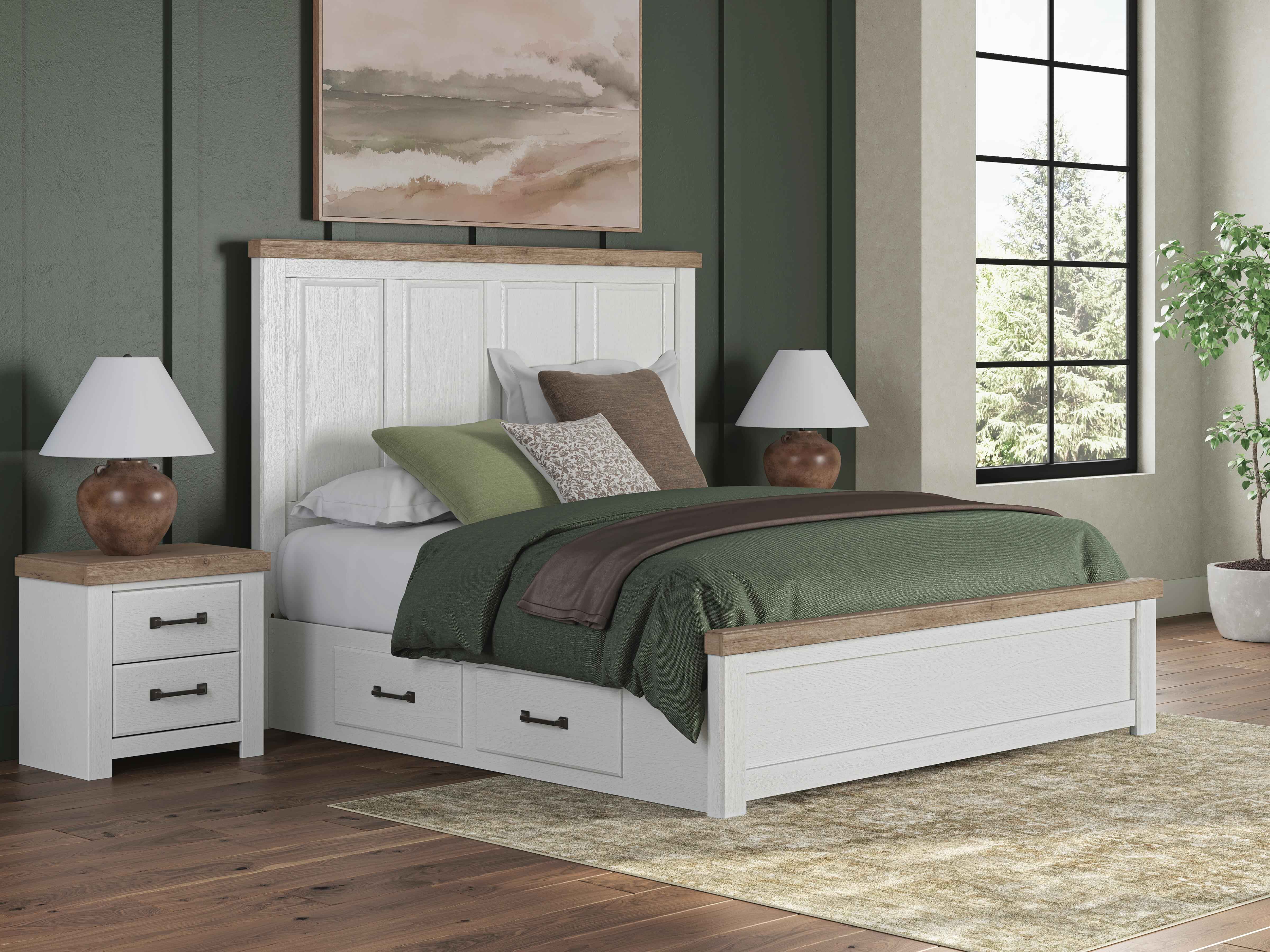 Savonport White/Brown King Panel Bed with Storage - Image 2
