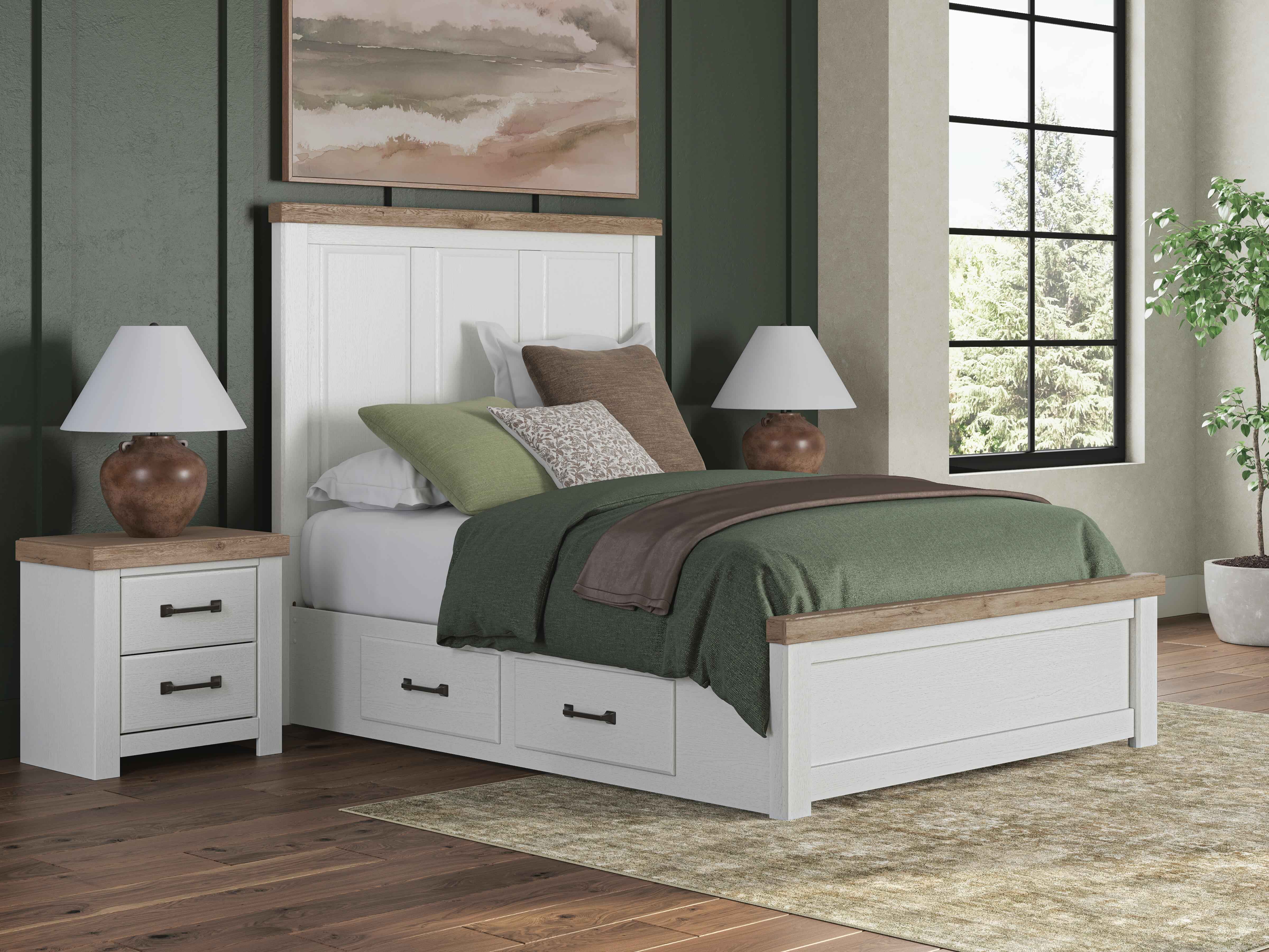 Savonport White/Brown Queen Panel Bed with Storage - Image 2