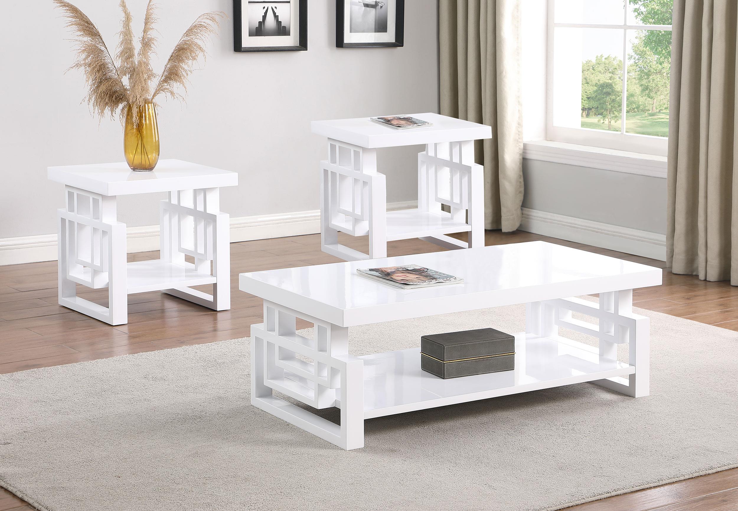 Schmitt White 3-Piece High Gloss Coffee and End Table Set