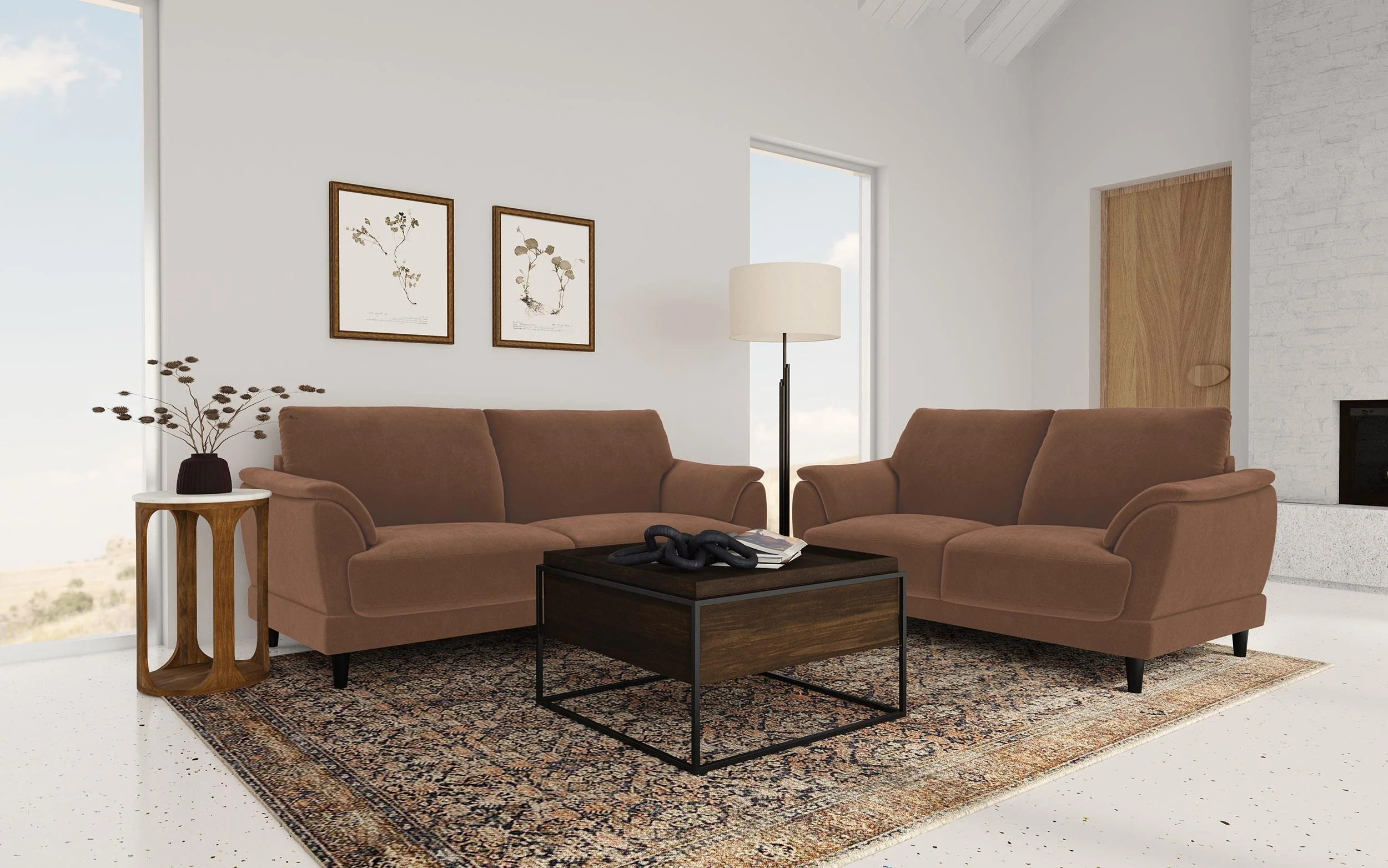 Selma Rust Velvet Crescent Arm Loveseat - Image 13