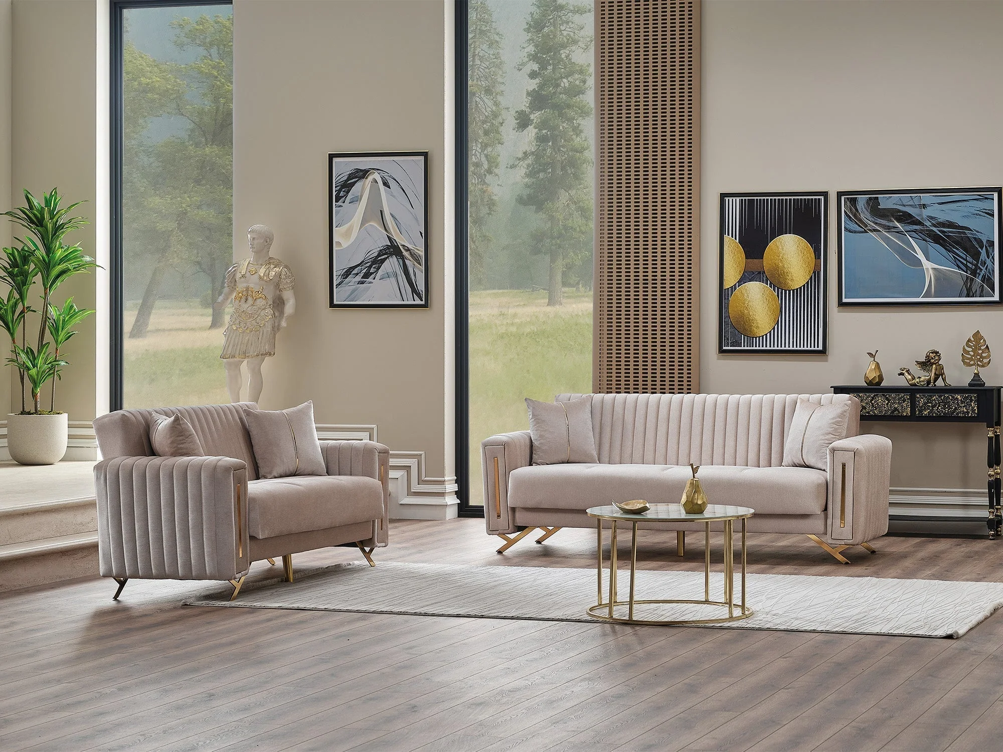 Senfoni Beige Convertible Loveseat - Image 3