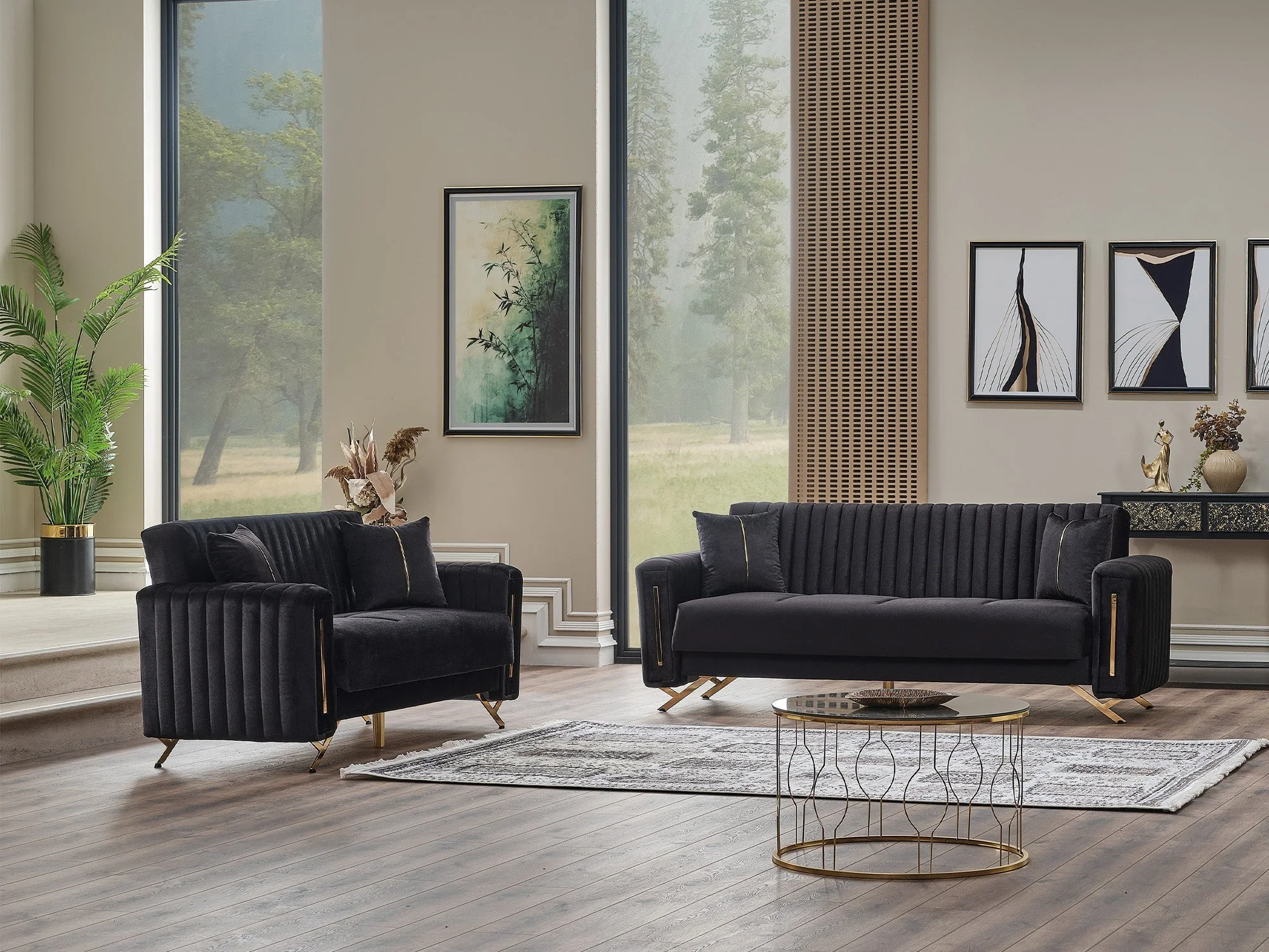 Senfoni Black 3-pieces (Sofa & Loveseat & Chair) Living Room Set - Image 3