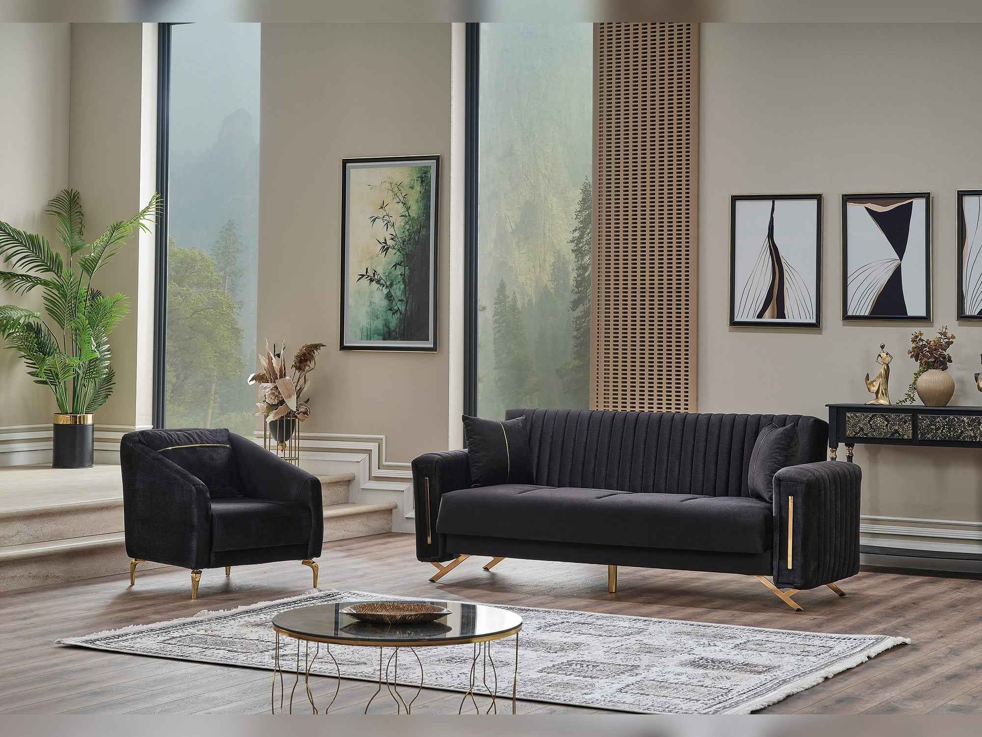 Senfoni Black Convertible Sofa - Image 4