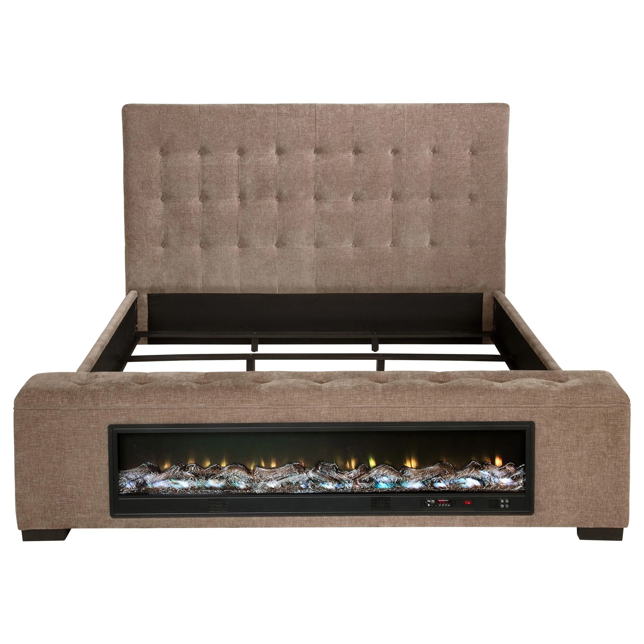 Senna Brown Upholstered Eastern King Audio Fireplace Bed - Image 4