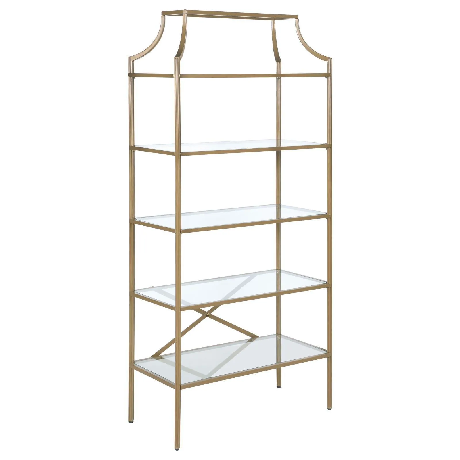 Serena Matte Gold 5-Tier Tempered Glass Shelves Bookcase - Image 2