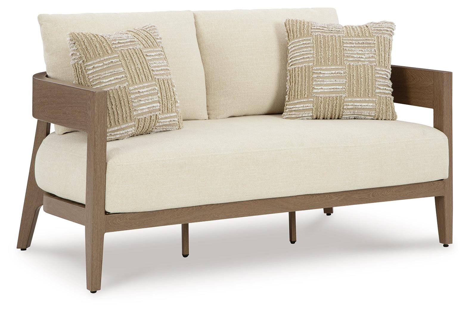 Serene Bay Dark Brown/White Outdoor Loveseat with Cushion - Image 2