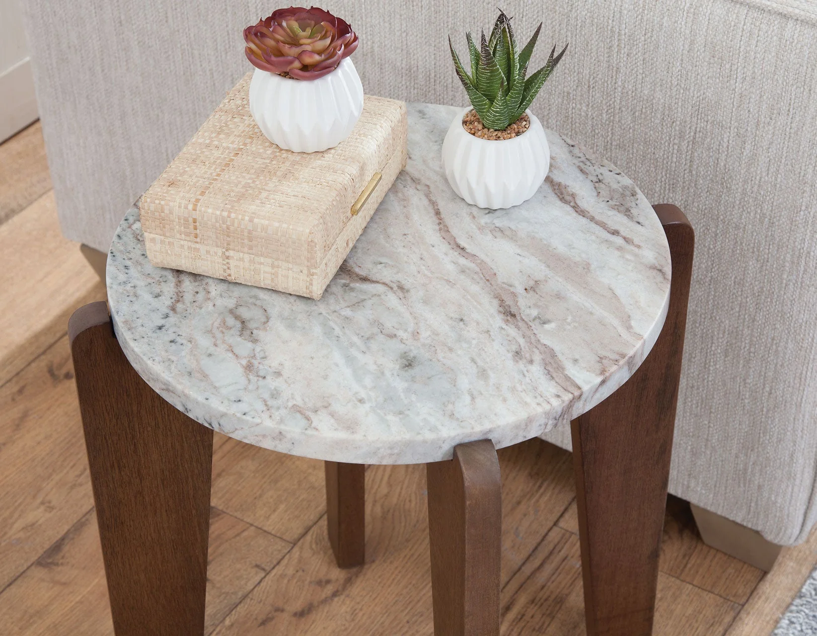 Shavon Toronto Brown Solid Marble Round End Table - Image 7