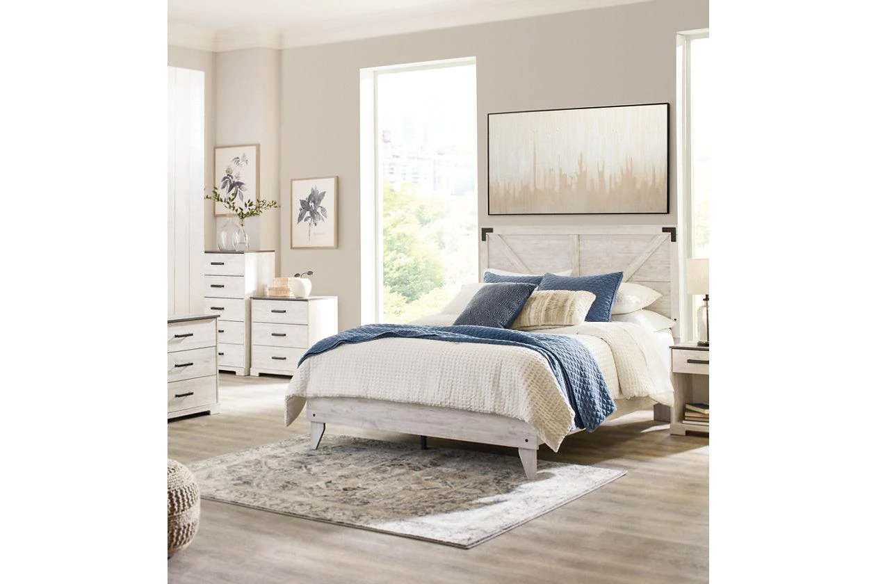Shawburn White/Dark Charcoal Gray Queen Crossbuck Panel Platform Bed - Image 6