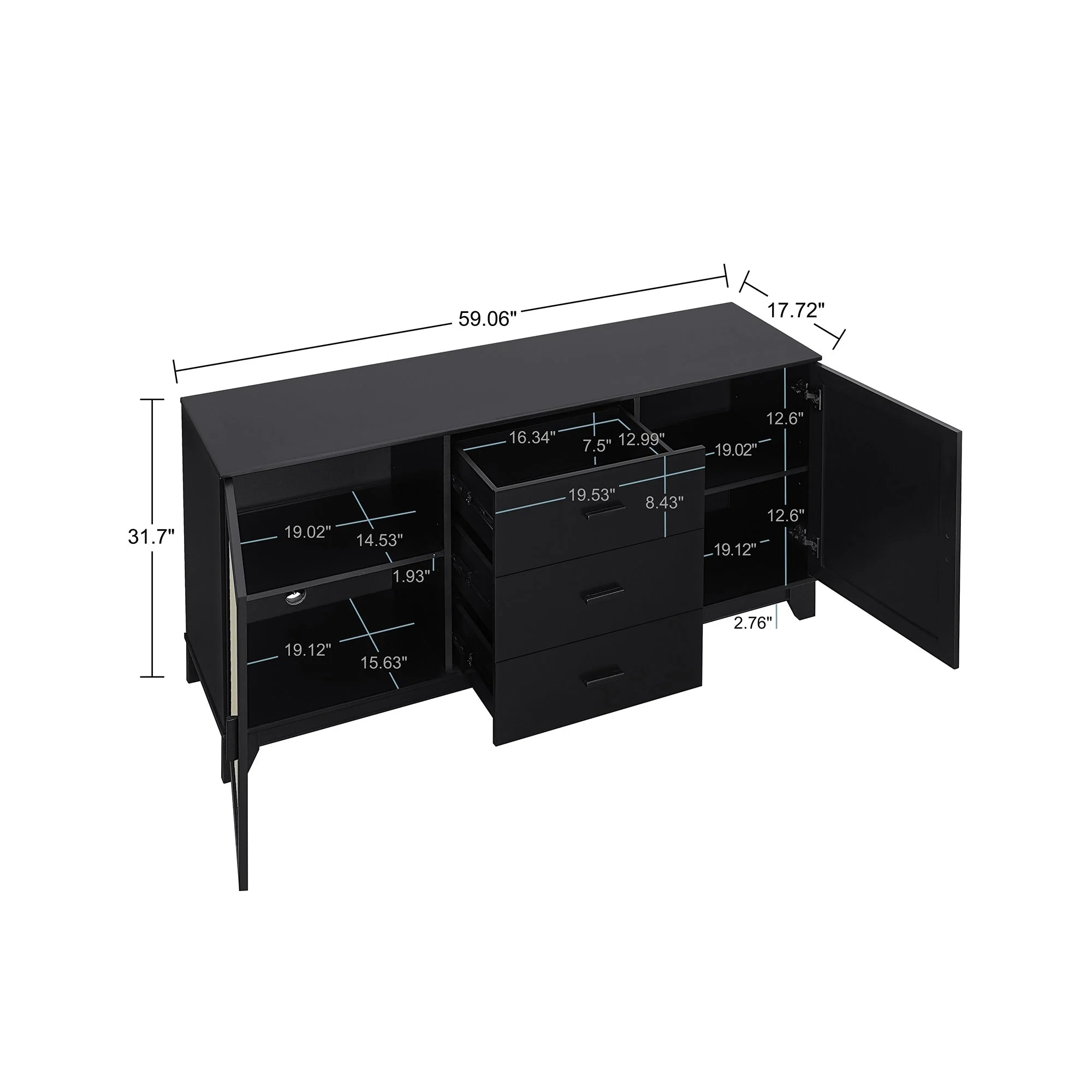 Sheridan 4-Piece Set: Bookcase, TV Stand, Sideboard, End Table in Black - Image 12