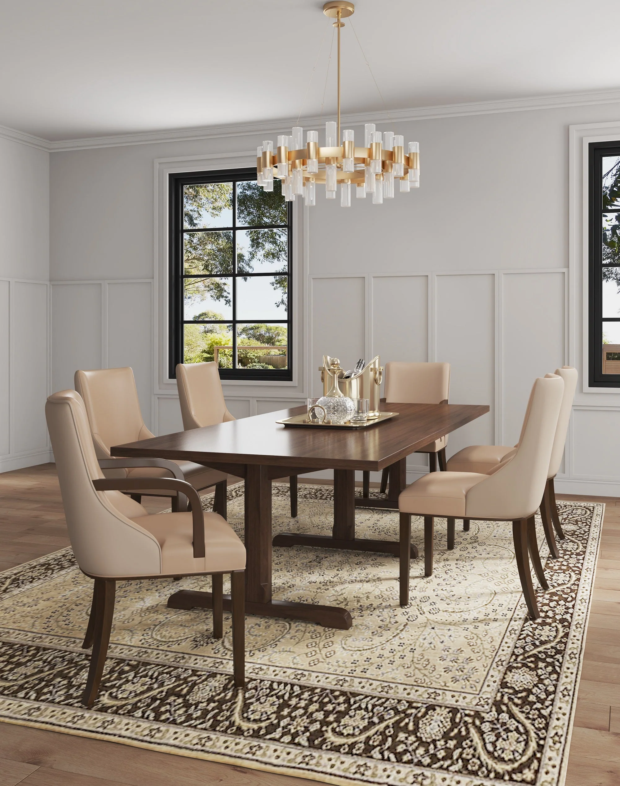 Shubert 6-Piece Faux Leather and Velvet Dining Chair Set in Tan - Image 2