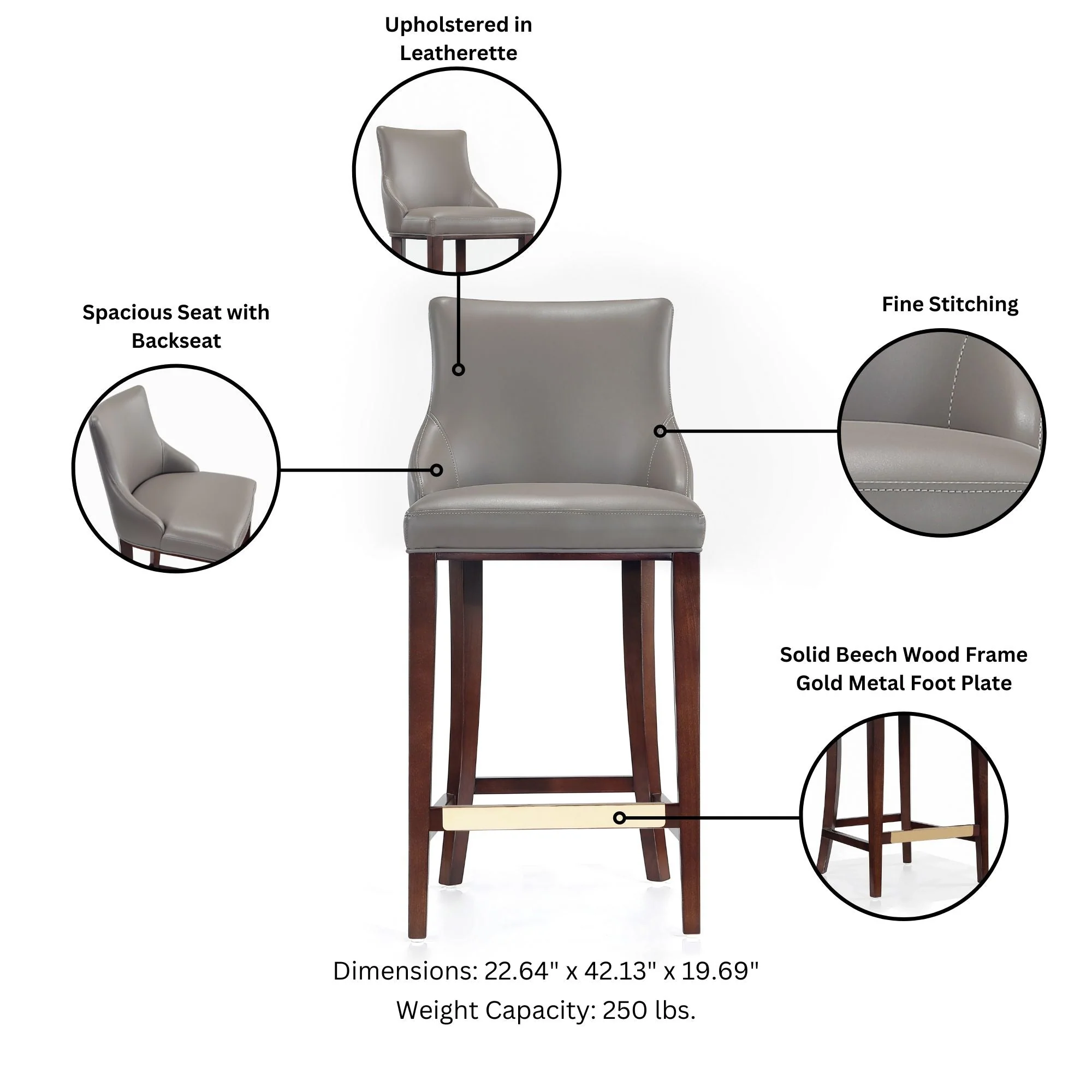 Shubert Barstool in Dark Taupe - Image 4