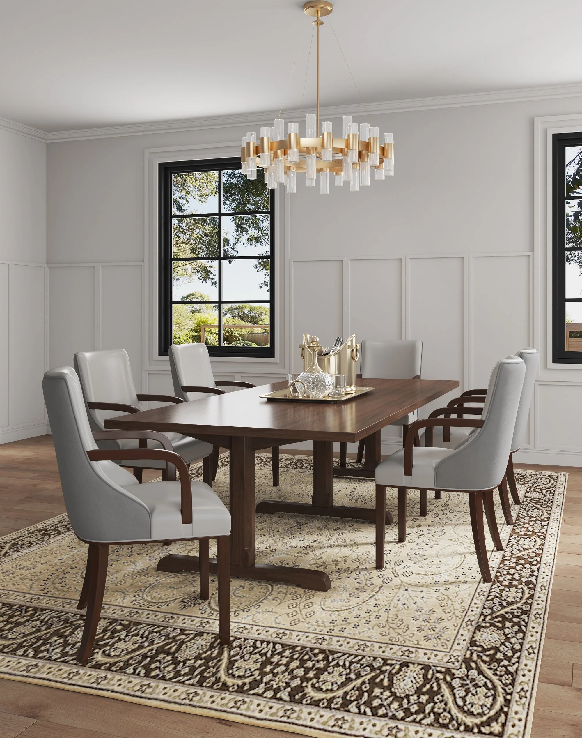 Shubert Faux Leather and Velvet Dining Armchair in Light Grey (set of 2) - Image 2