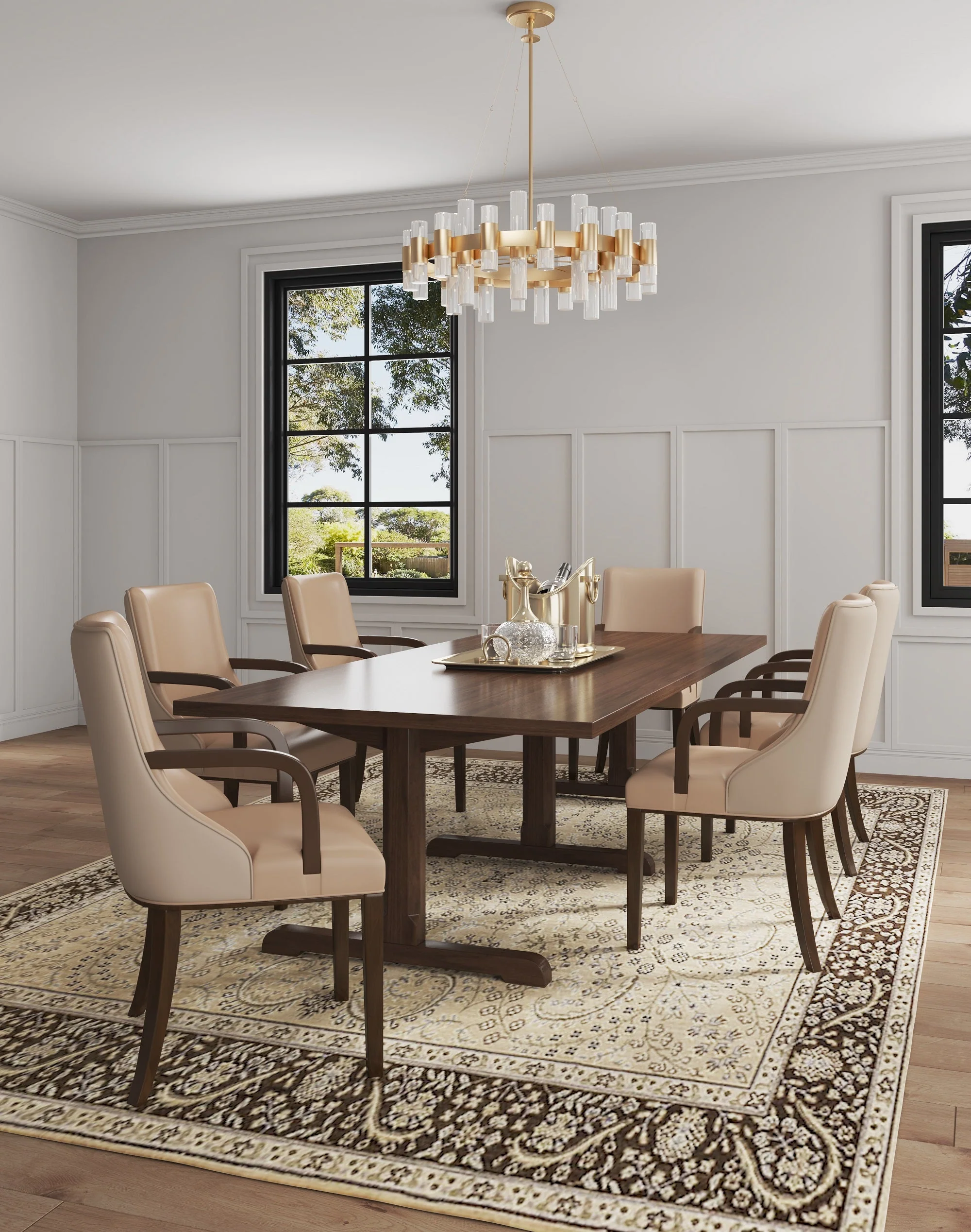 Shubert Faux Leather and Velvet Dining Armchair in Tan (set of 2) - Image 2