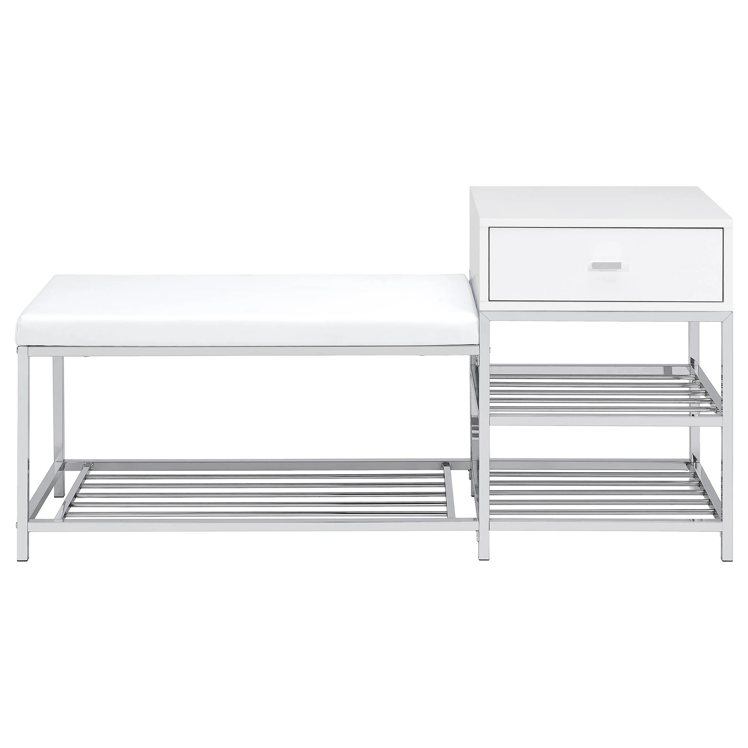 Siega White High Gloss/Chrome 1-Drawer Shoe Storage Entryway Bench - Image 4