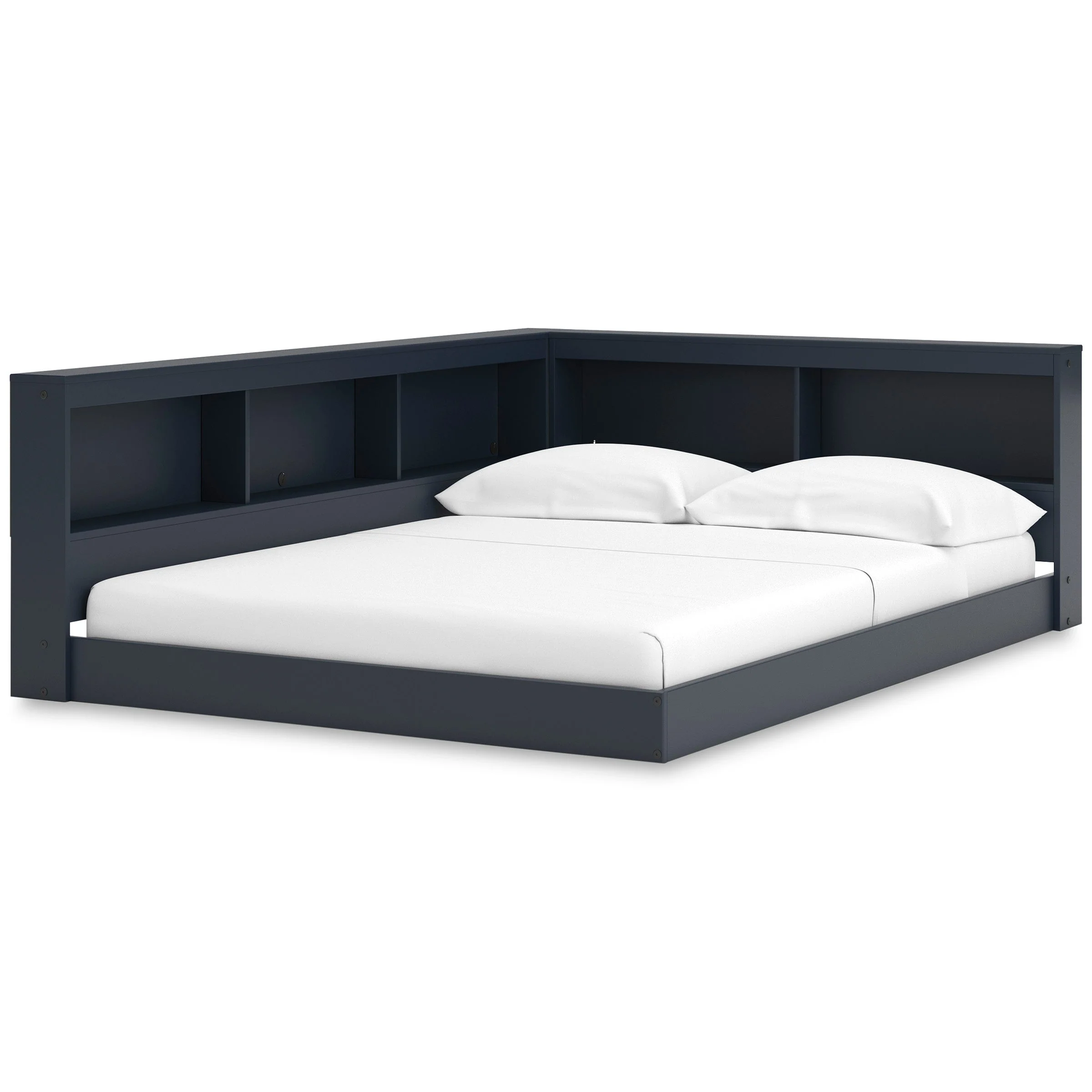 Simmenfort Navy Blue Full Bookcase Corner Storage Bed