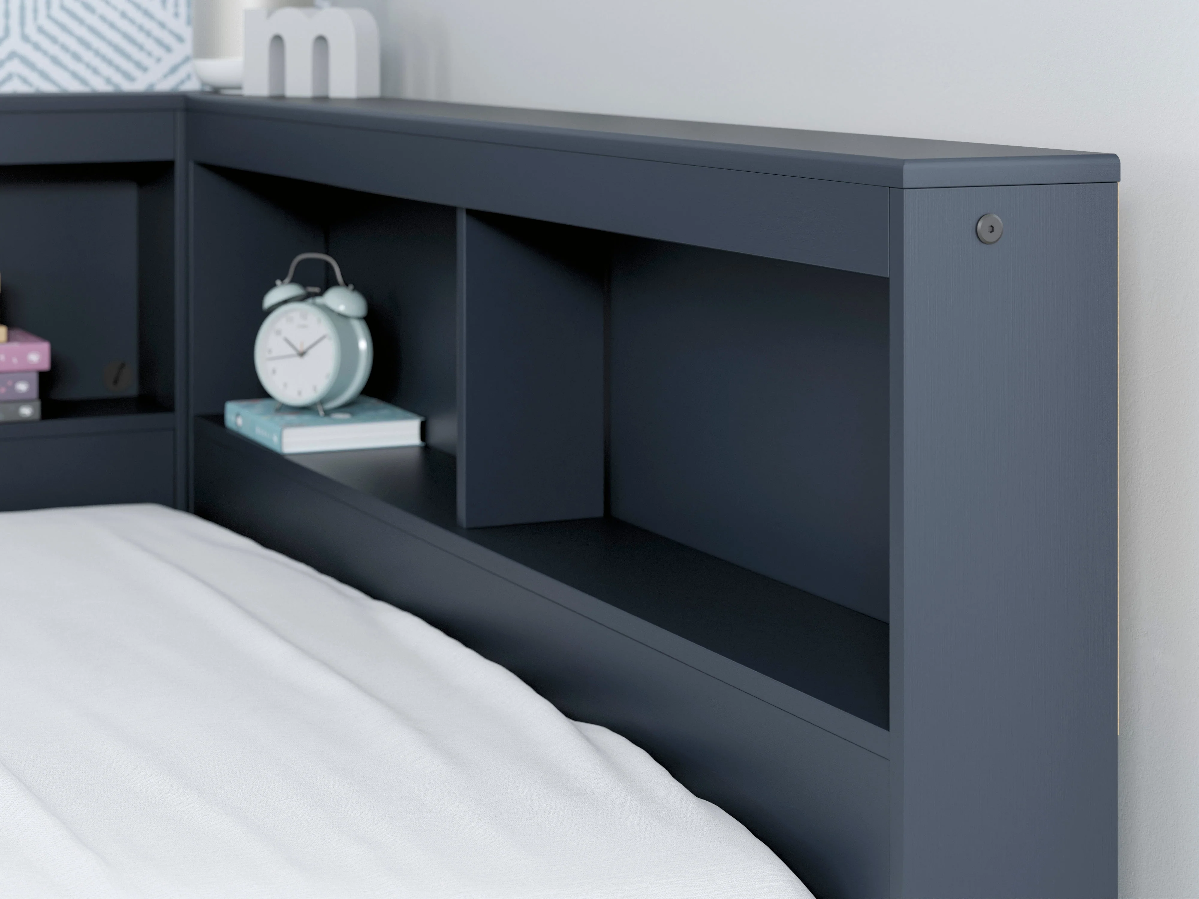 Simmenfort Navy Blue Full Bookcase Corner Storage Bed - Image 5