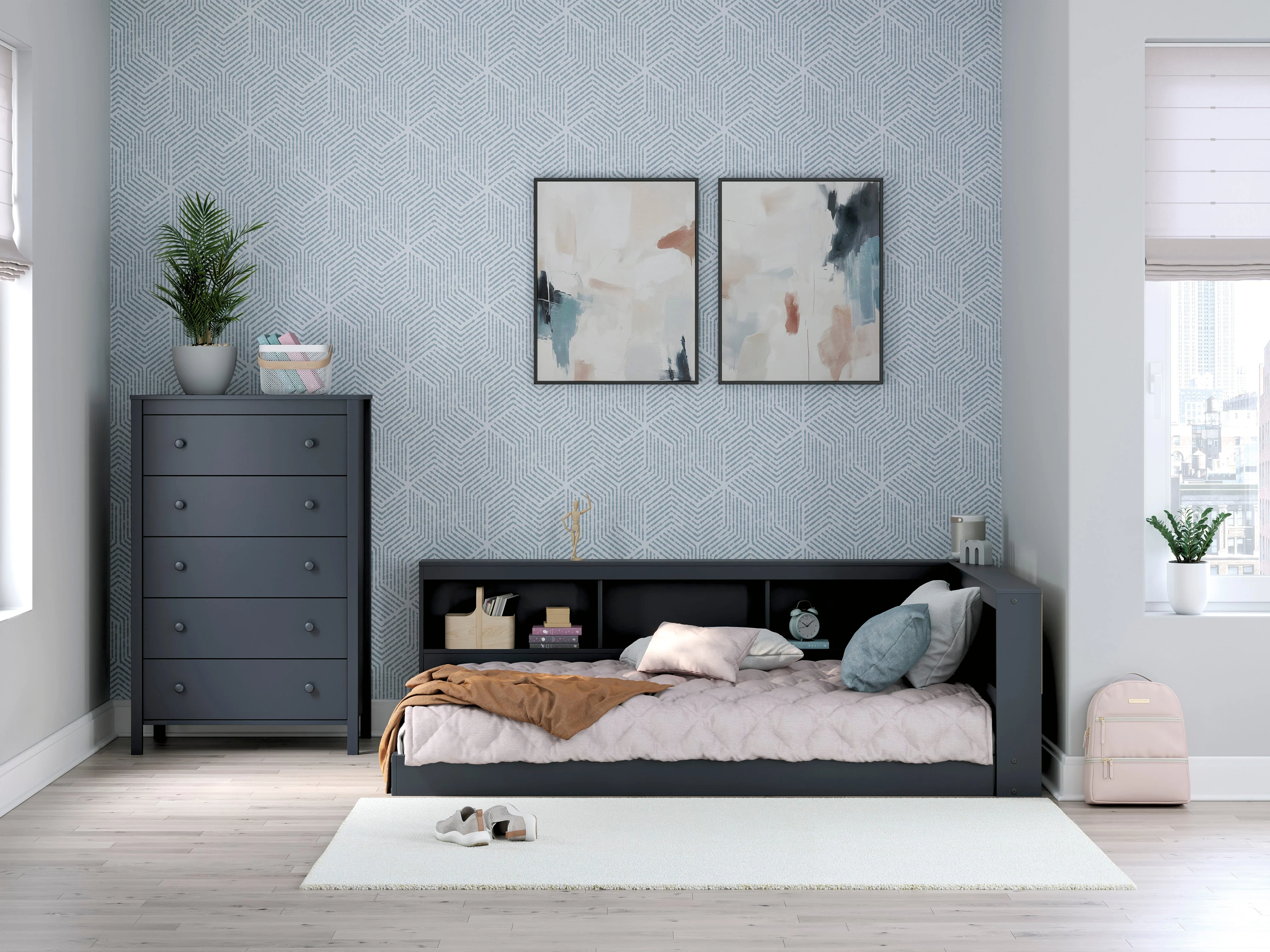 Simmenfort Navy Blue Youth Bookcase Storage Bedroom Set - Image 10