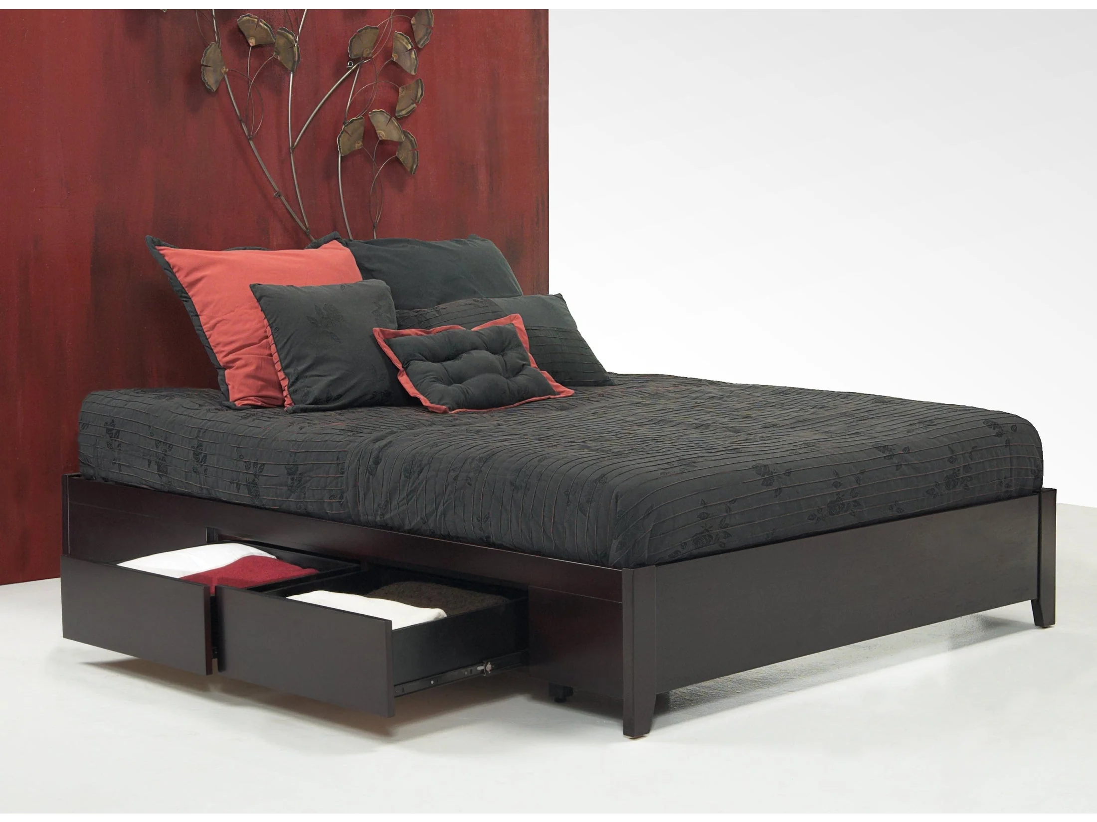 Simple Wood Queen Storage Bed in Espresso