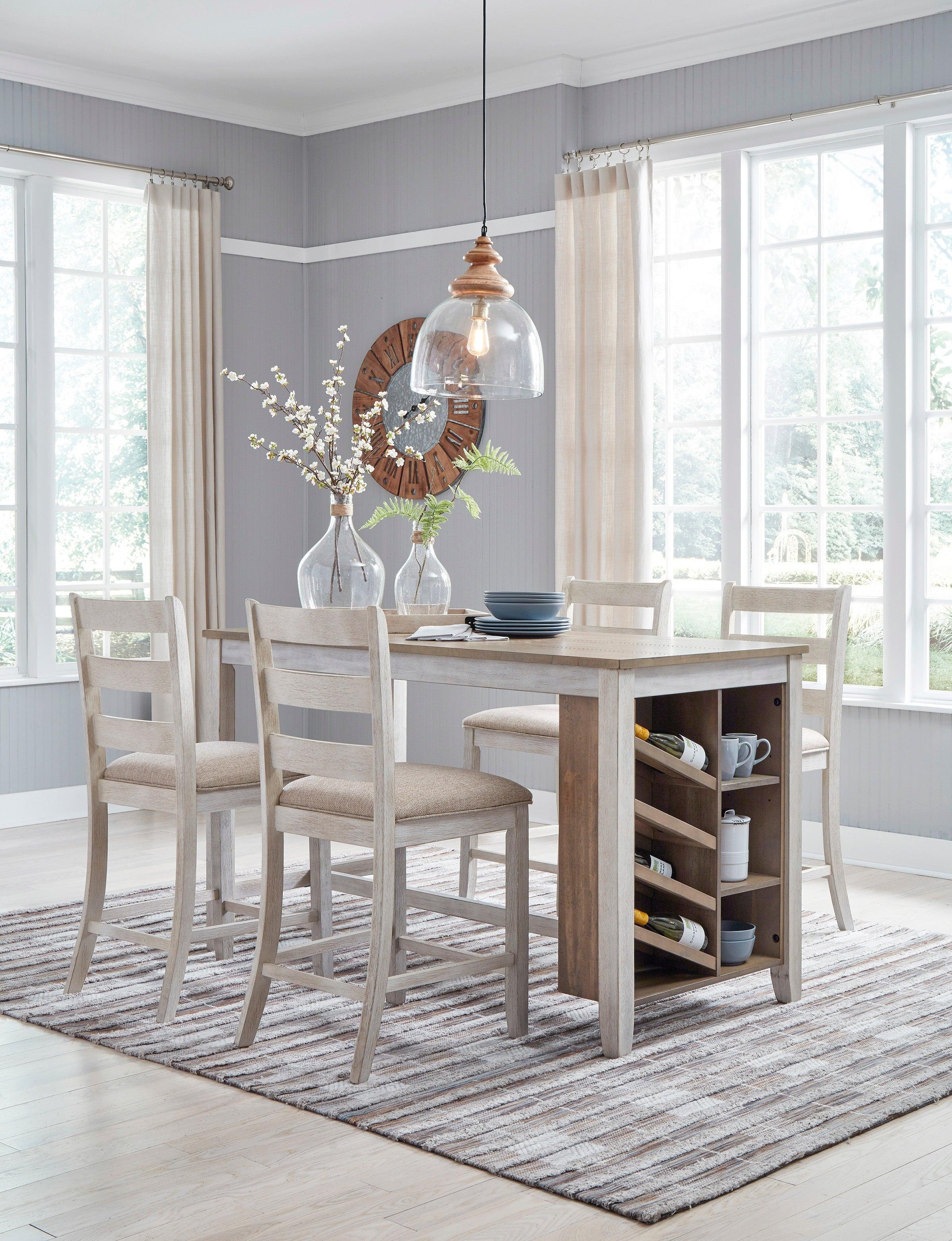 Skempton White And Light Brown 5-Piece Counter Height Set