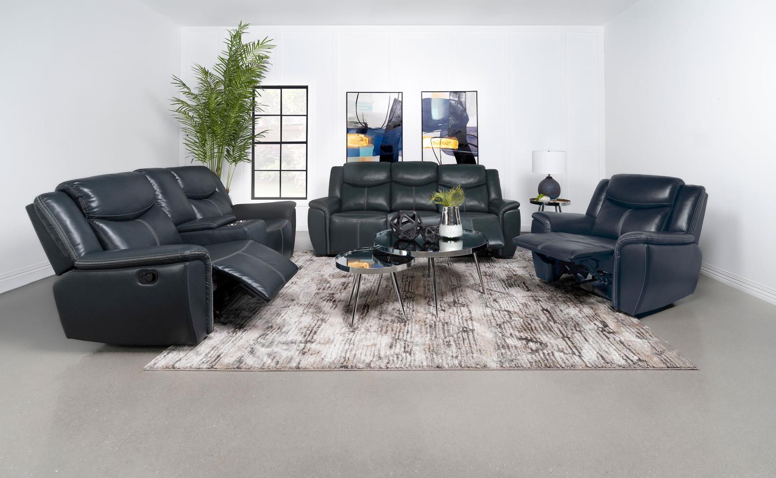 Sloane Blue Upholstered Motion Reclining Loveseat with Console - Image 11