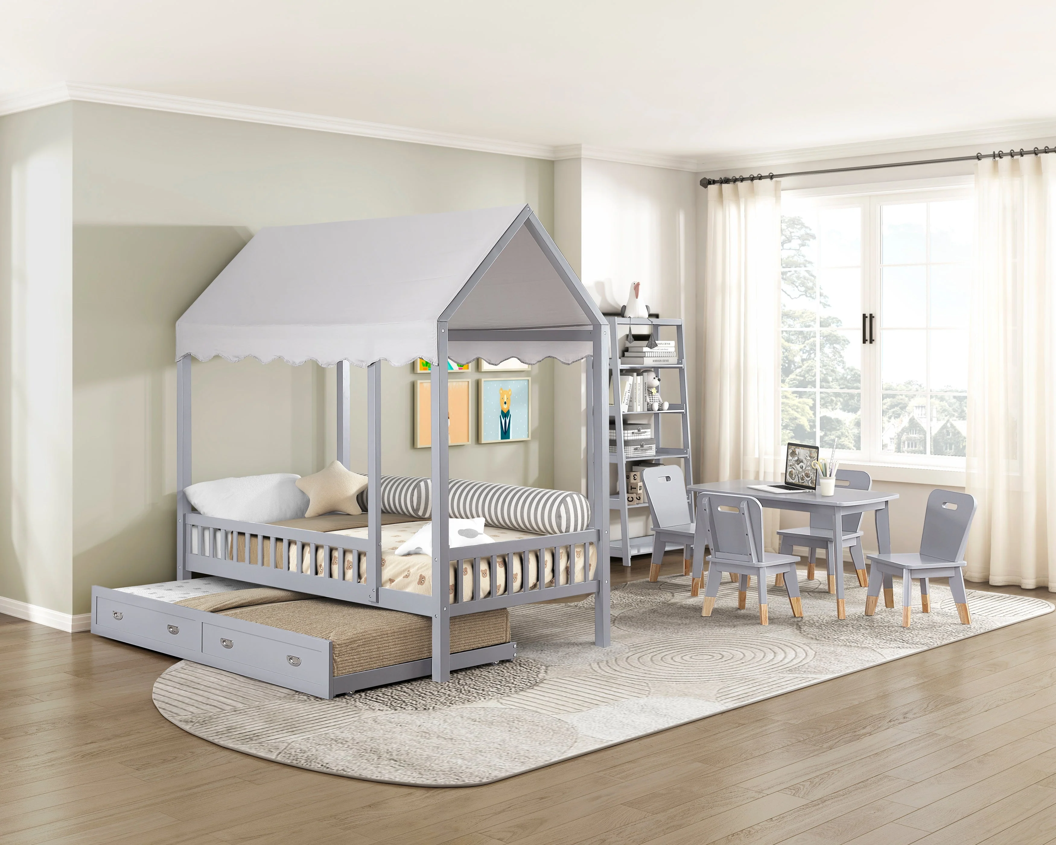 Sloane Gray Twin/Full Loft Bunk Bed with Chest and Hidden Desk - Image 45