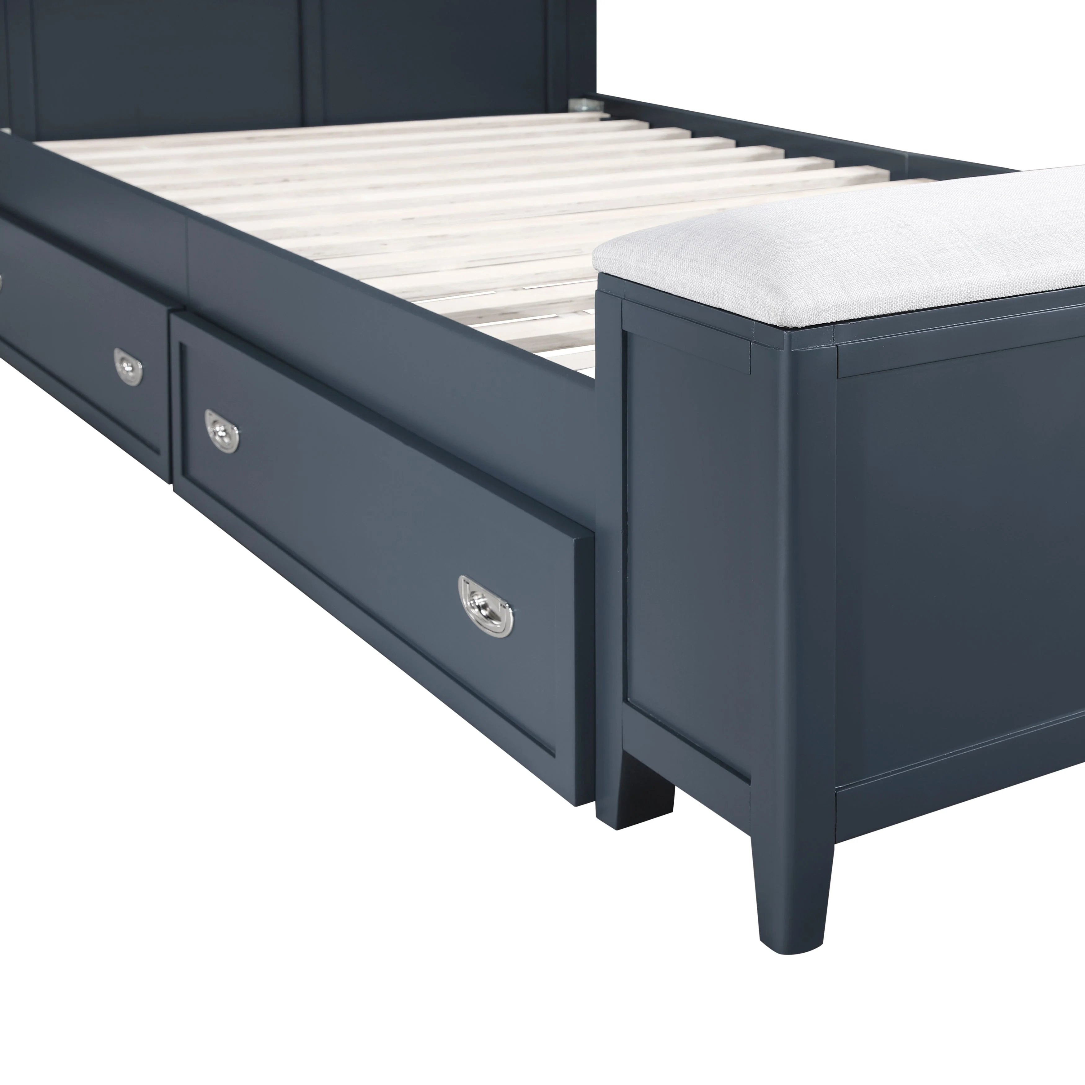 Sloane Navy Blue Full Bookcase Bed with Hidden Desk, Stool and Storage Bench - Image 22