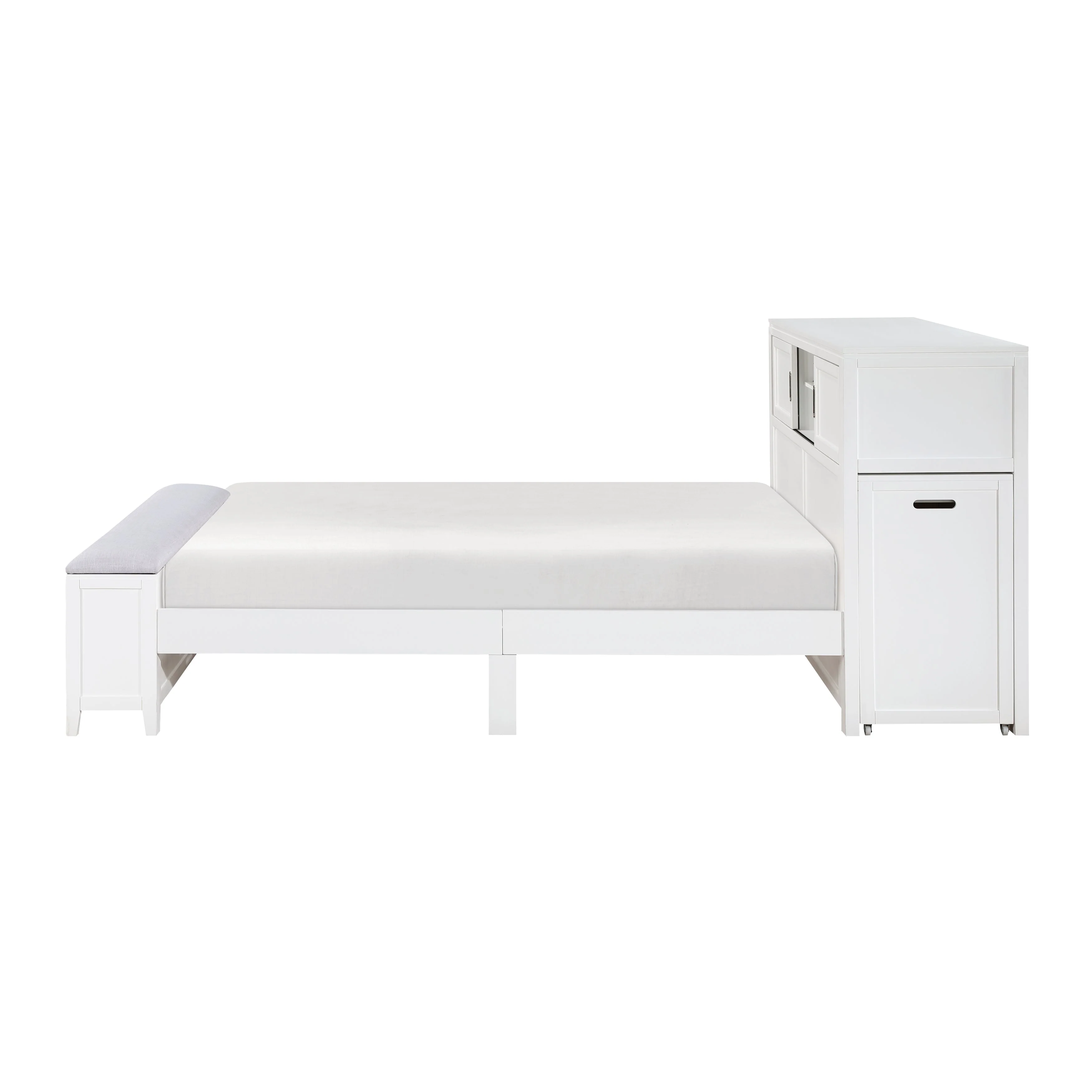 Sloane White Full Bookcase Bed with Hidden Desk, Stool and Storage Bench - Image 5