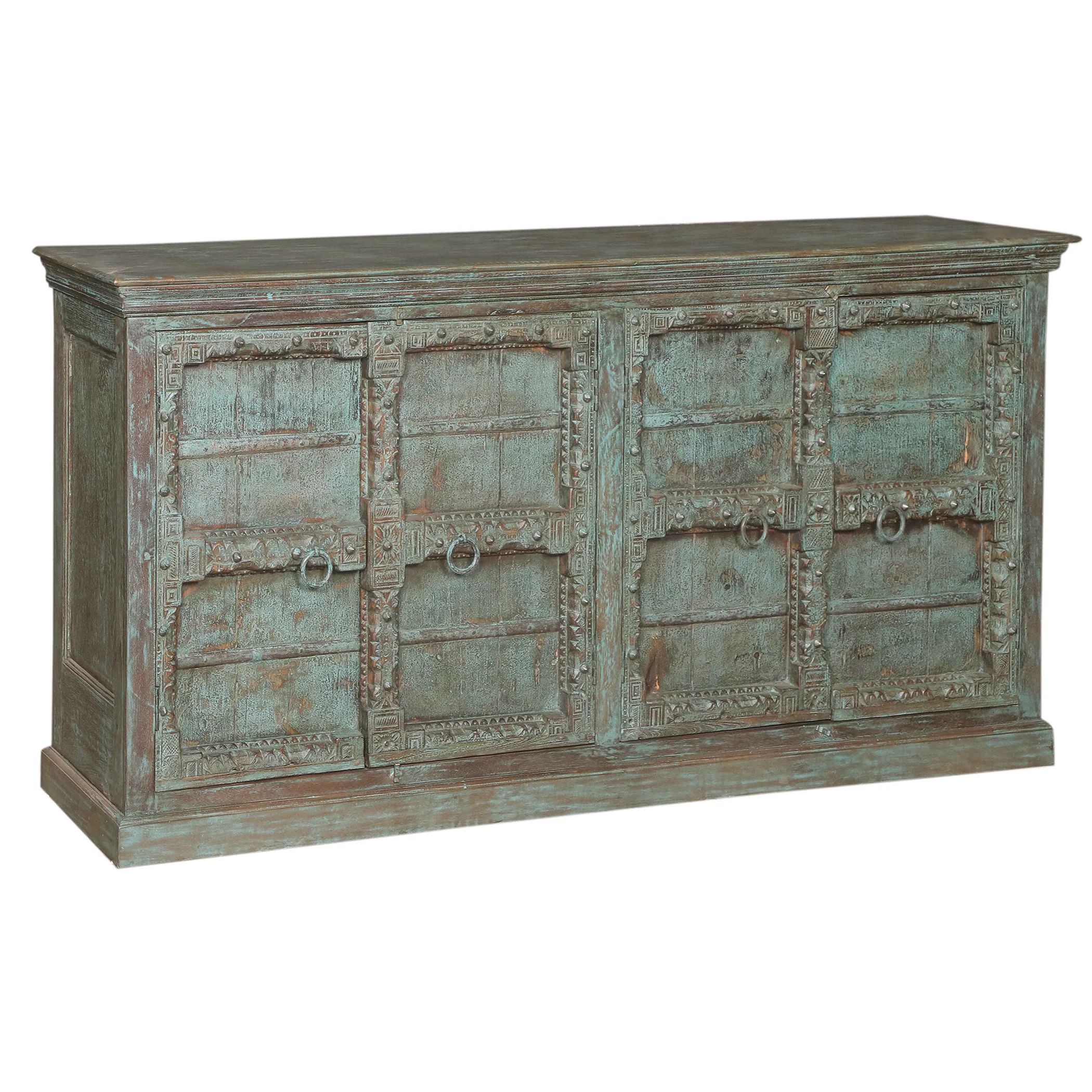 Solid Wood Sideboard with Hand Carved Door Panels