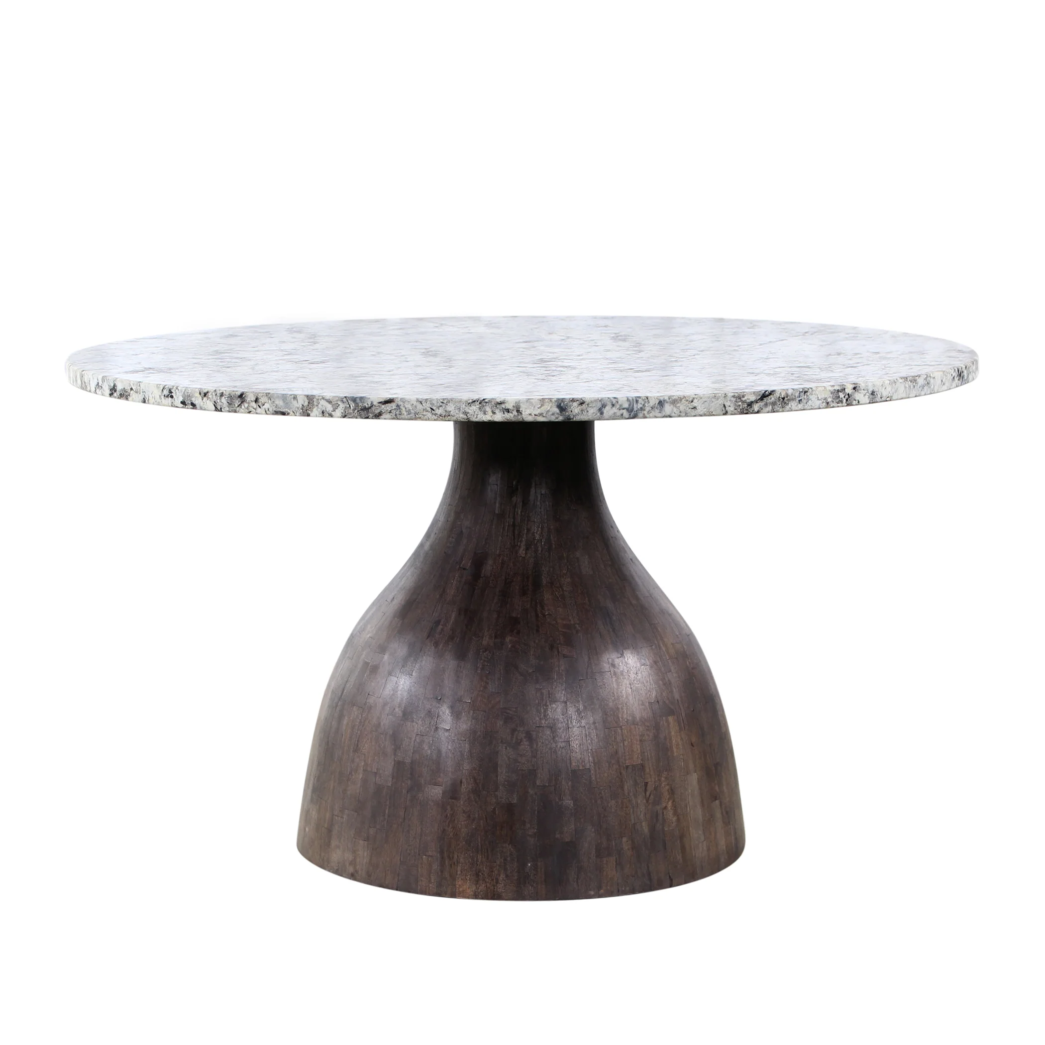Solomon 54" Round Dining Table with Alaska White Marble and Blackwash Mango Base - Image 2