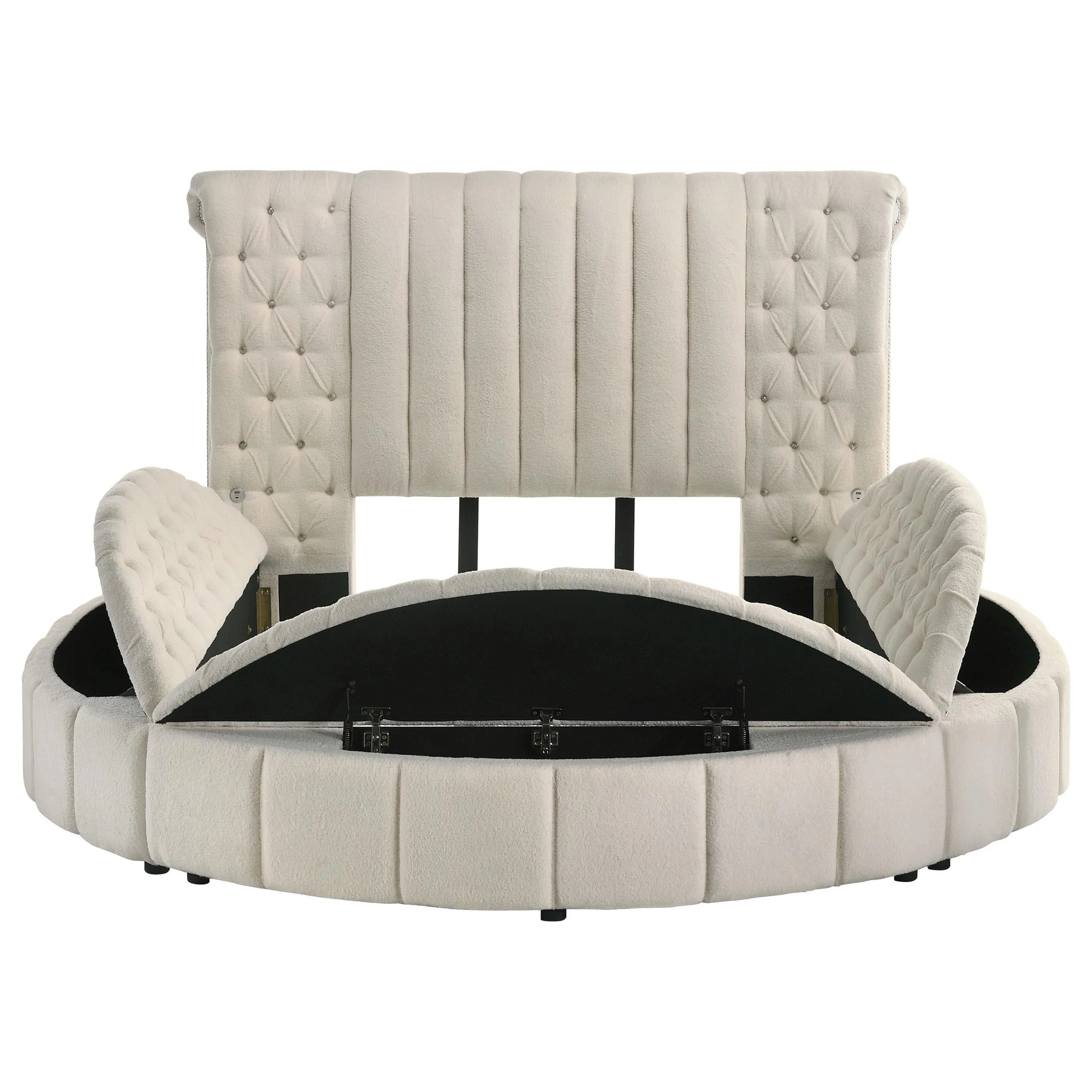 Sonya Ivory Upholstered Queen Round Storage Bed - Image 5