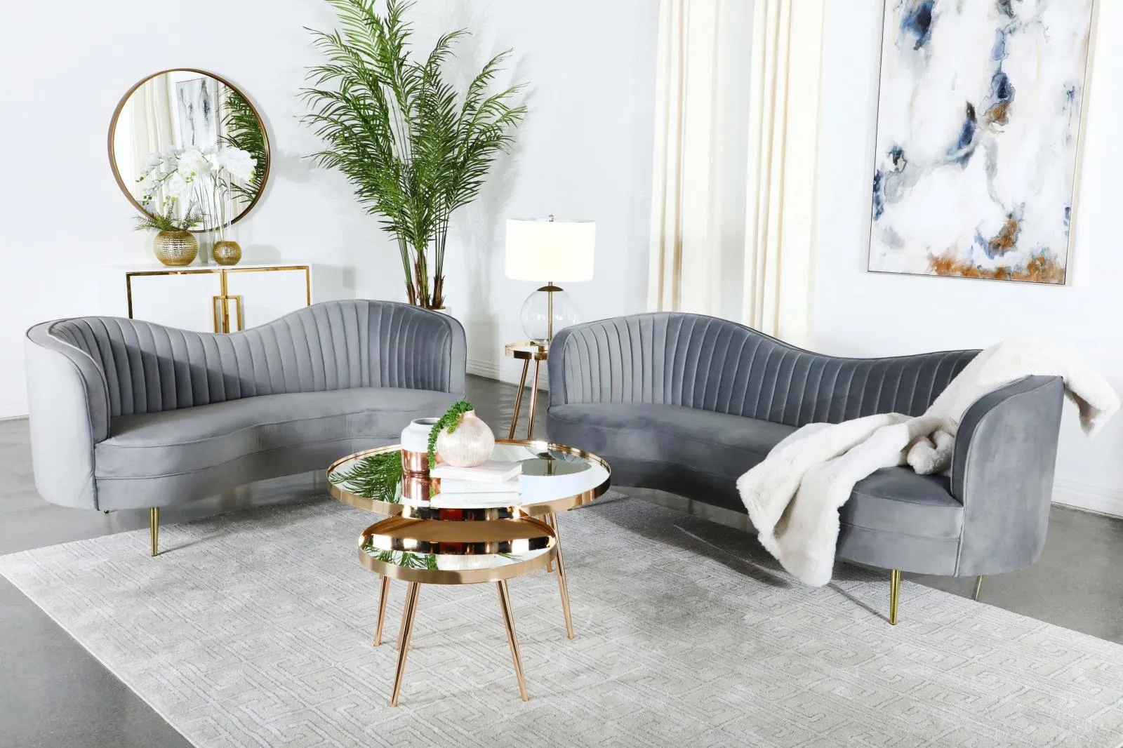 Sophia Gray Channel Tufted Living Room Set - Image 2
