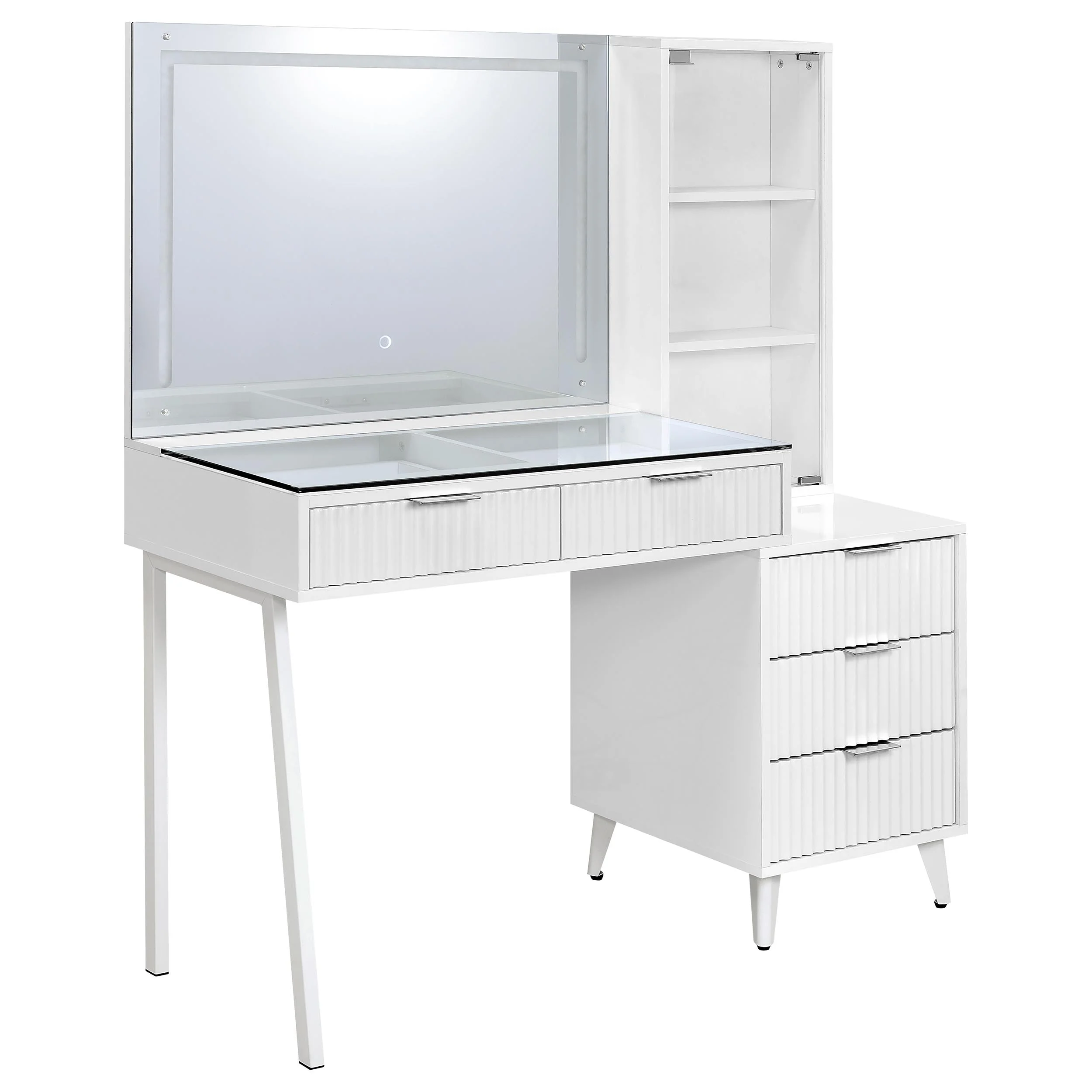 Souza White High Gloss 5-Drawer Makeup Vanity Table With LED Mirror - Image 3