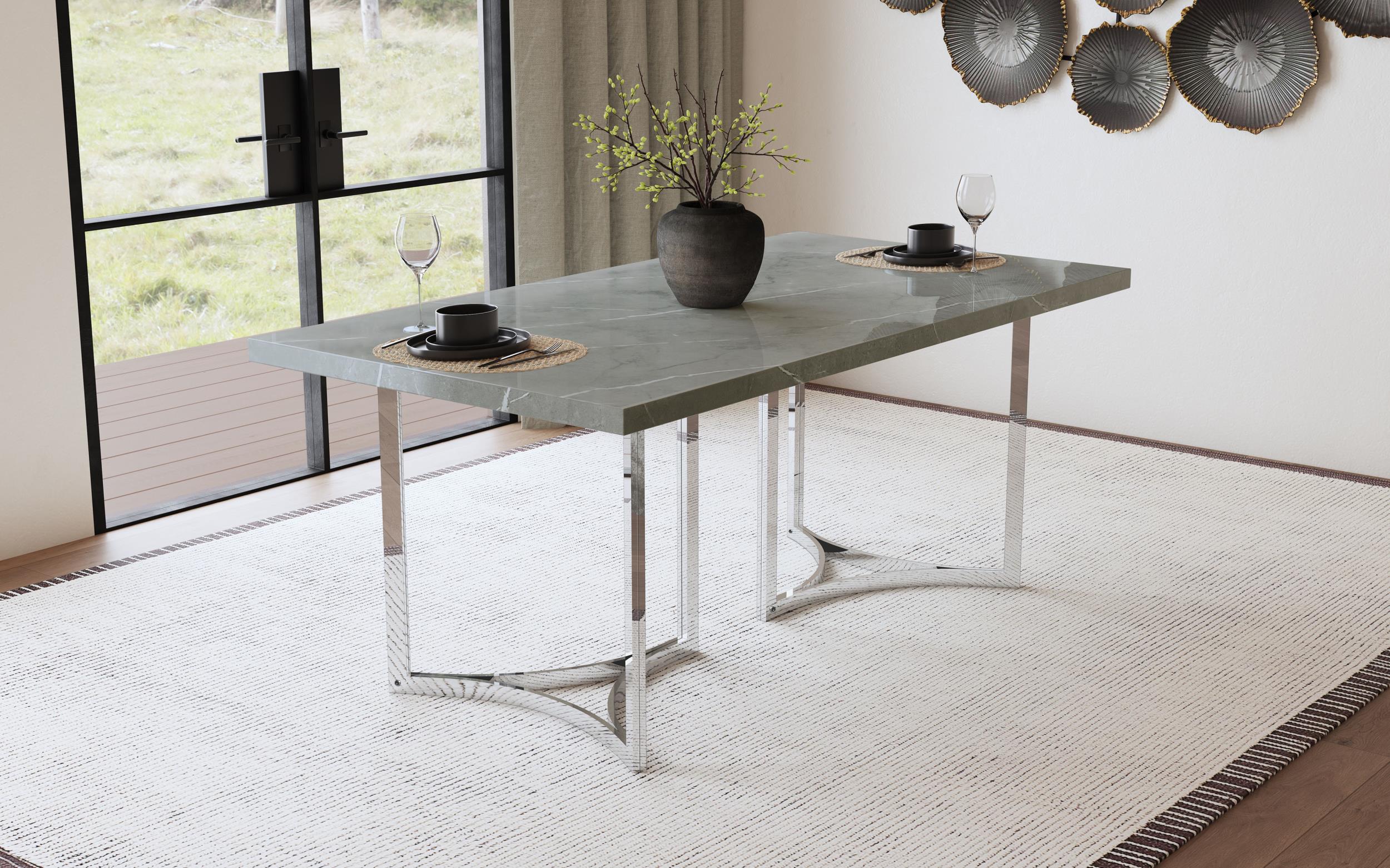 Sterling Gray Rectangular Faux Marble Dining Table