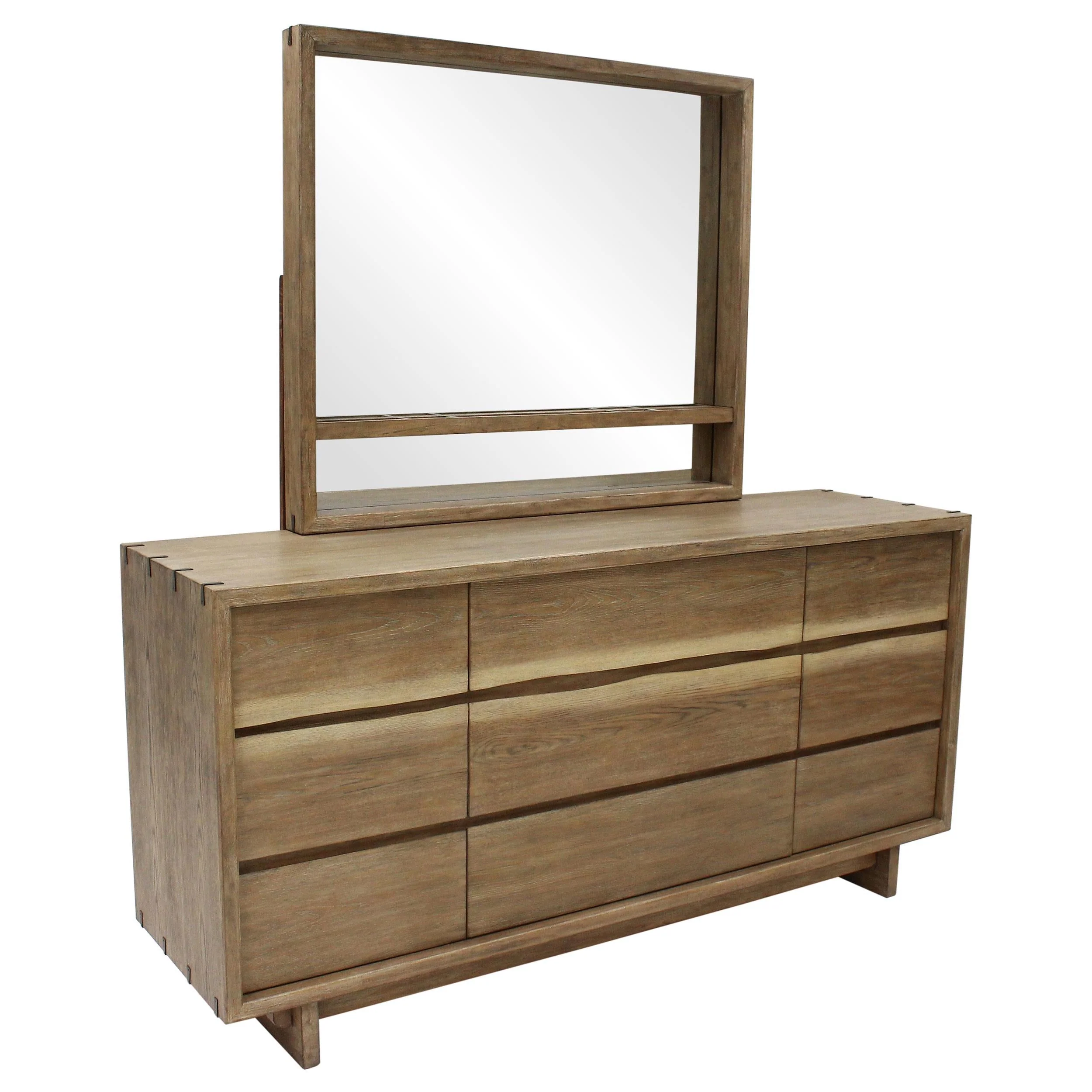 Stillwater Weathered Oak Dresser Mirror with Jewelry Shelf