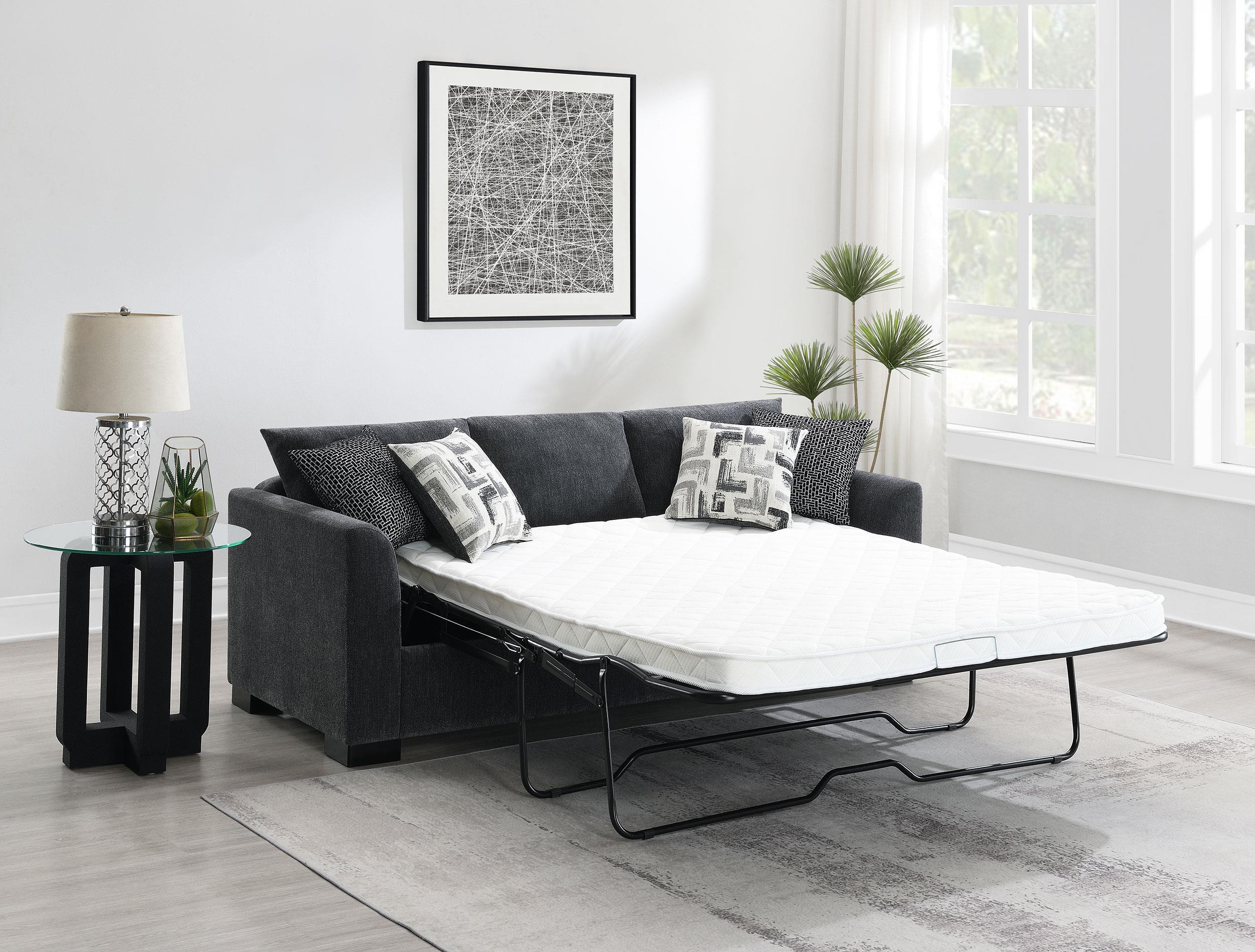 Storey Dark Grey Upholstered Sleeper Sectional Chaise Sofa - Image 2