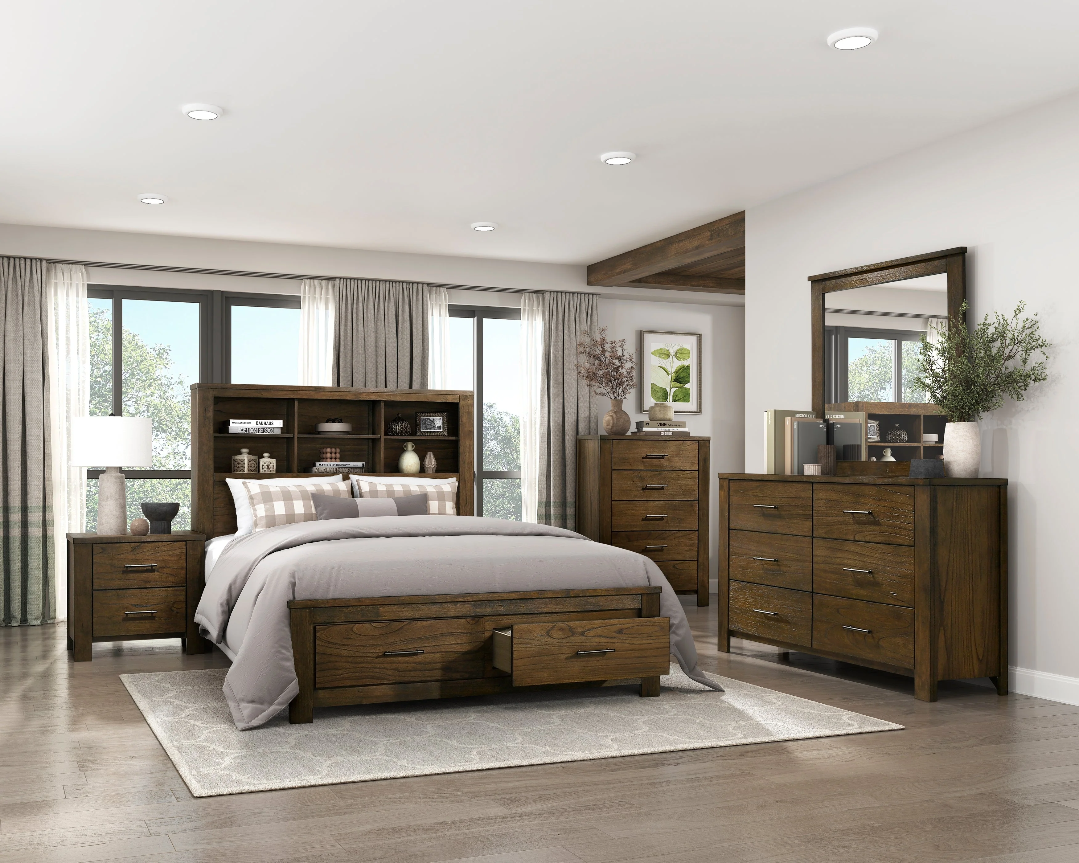 Sullivan Brown Queen Bookcase Storage Platform Bed - Image 5