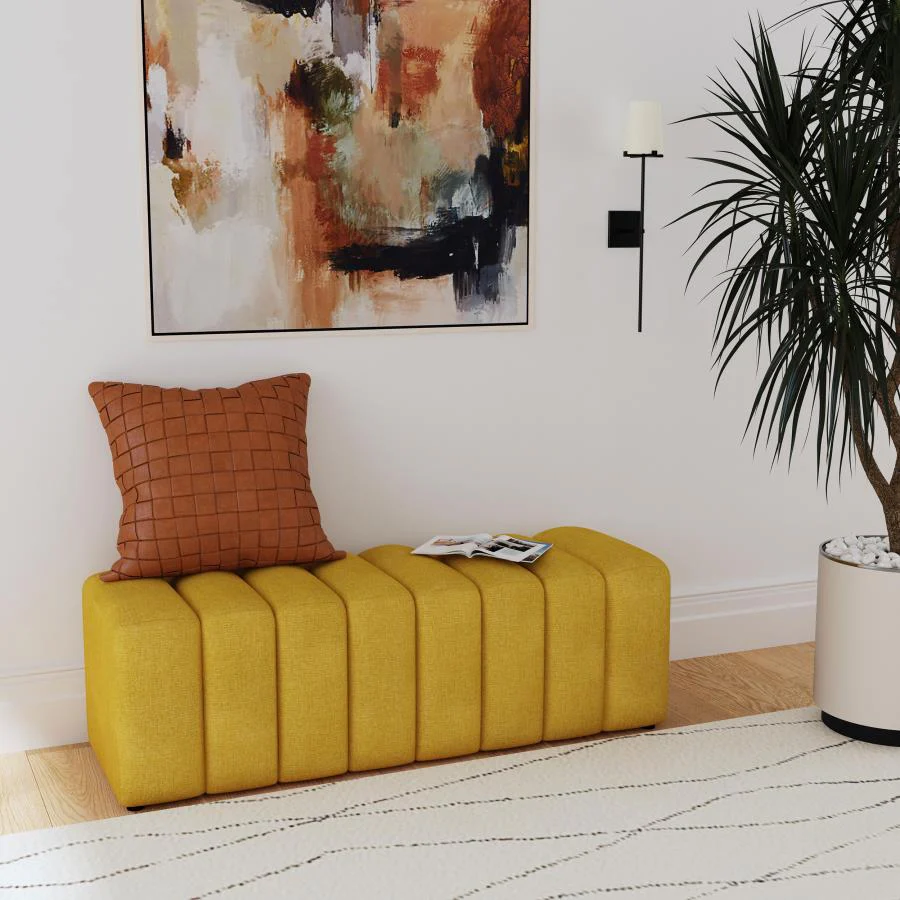 Summer Mustard Yellow Upholstered Channel Tufted Accent Bench